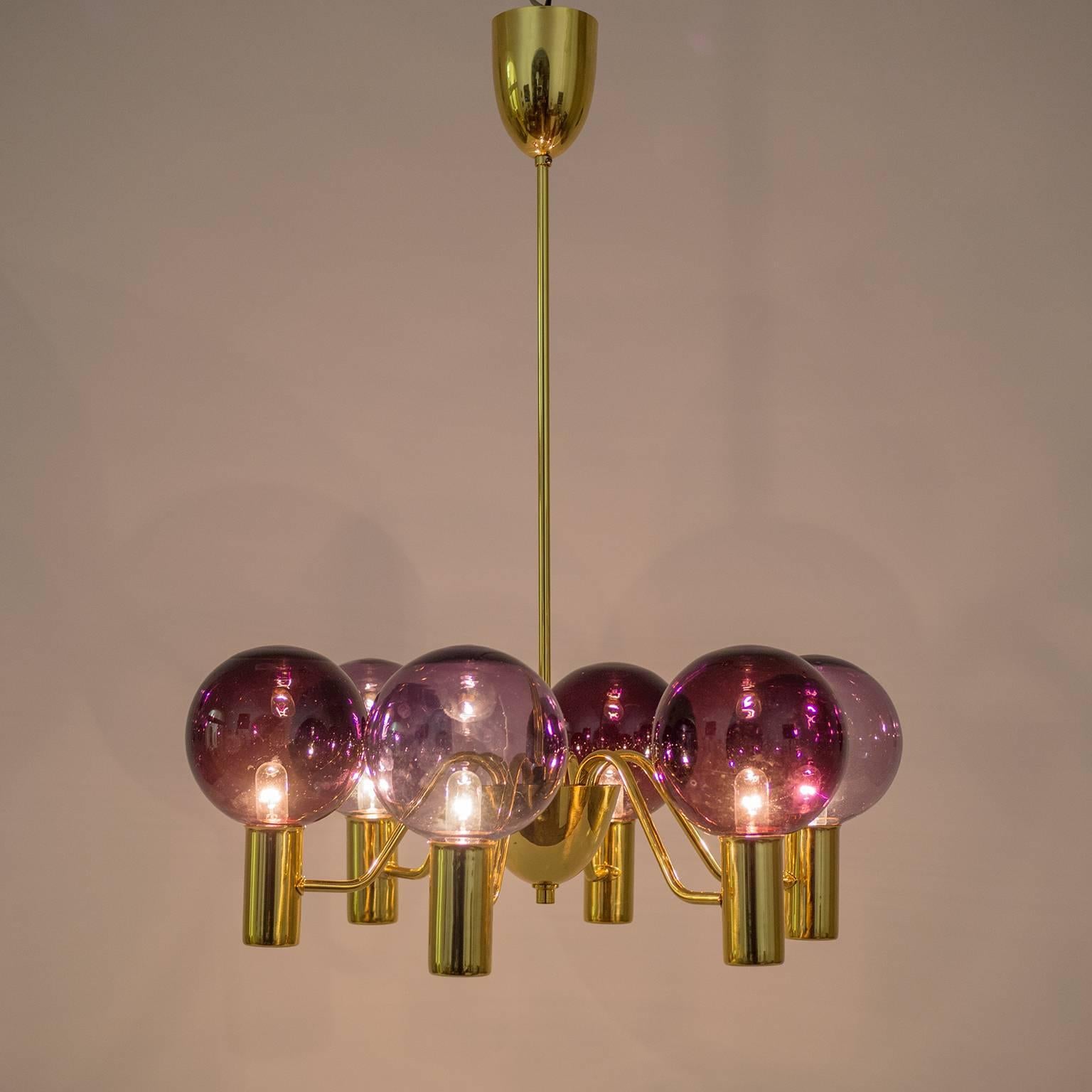 Mid-Century Modern Rare Dual Color Glass and Brass Chandelier by Hans-Agne Jakobsson, 1960s
