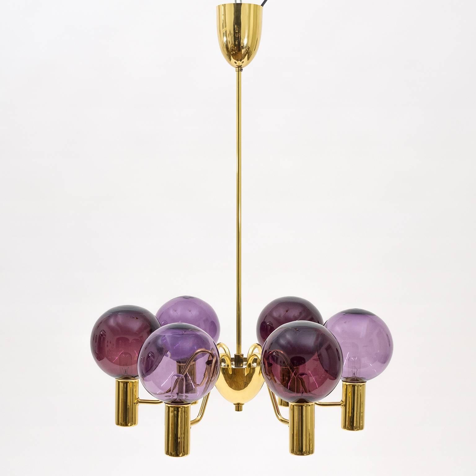 Rare Dual Color Glass and Brass Chandelier by Hans-Agne Jakobsson, 1960s 1