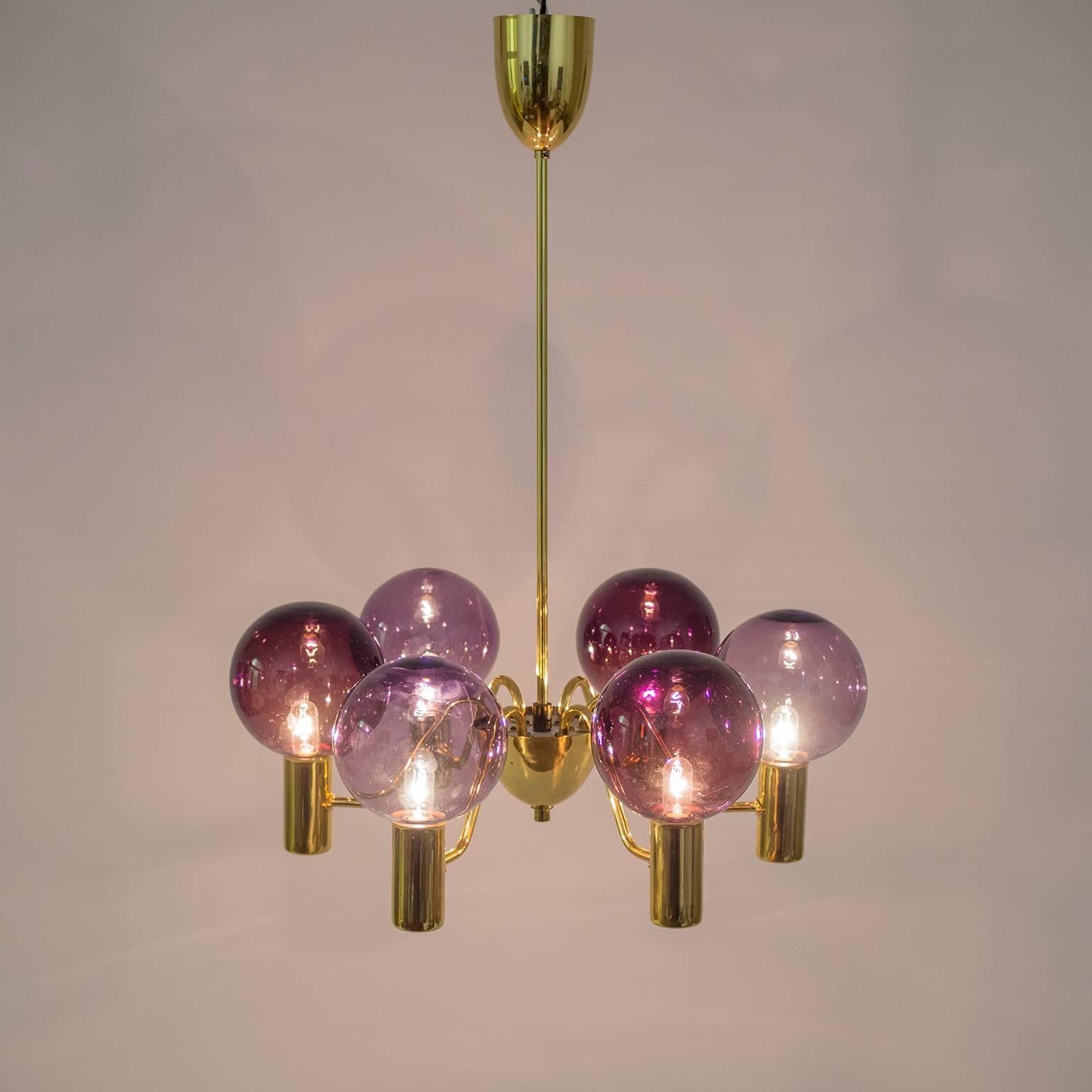 Rare Dual Color Glass and Brass Chandelier by Hans-Agne Jakobsson, 1960s 2
