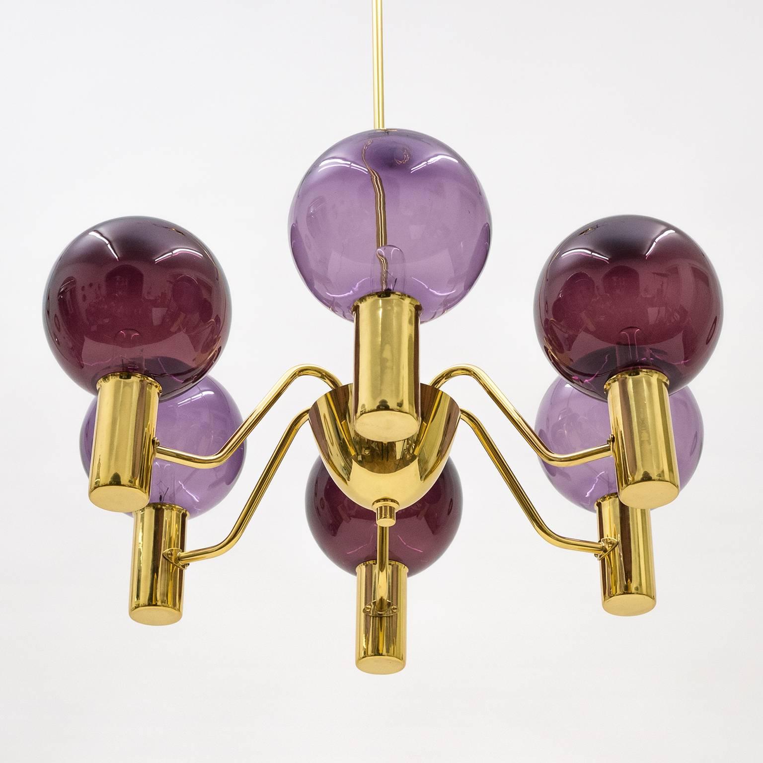 Rare Dual Color Glass and Brass Chandelier by Hans-Agne Jakobsson, 1960s 3