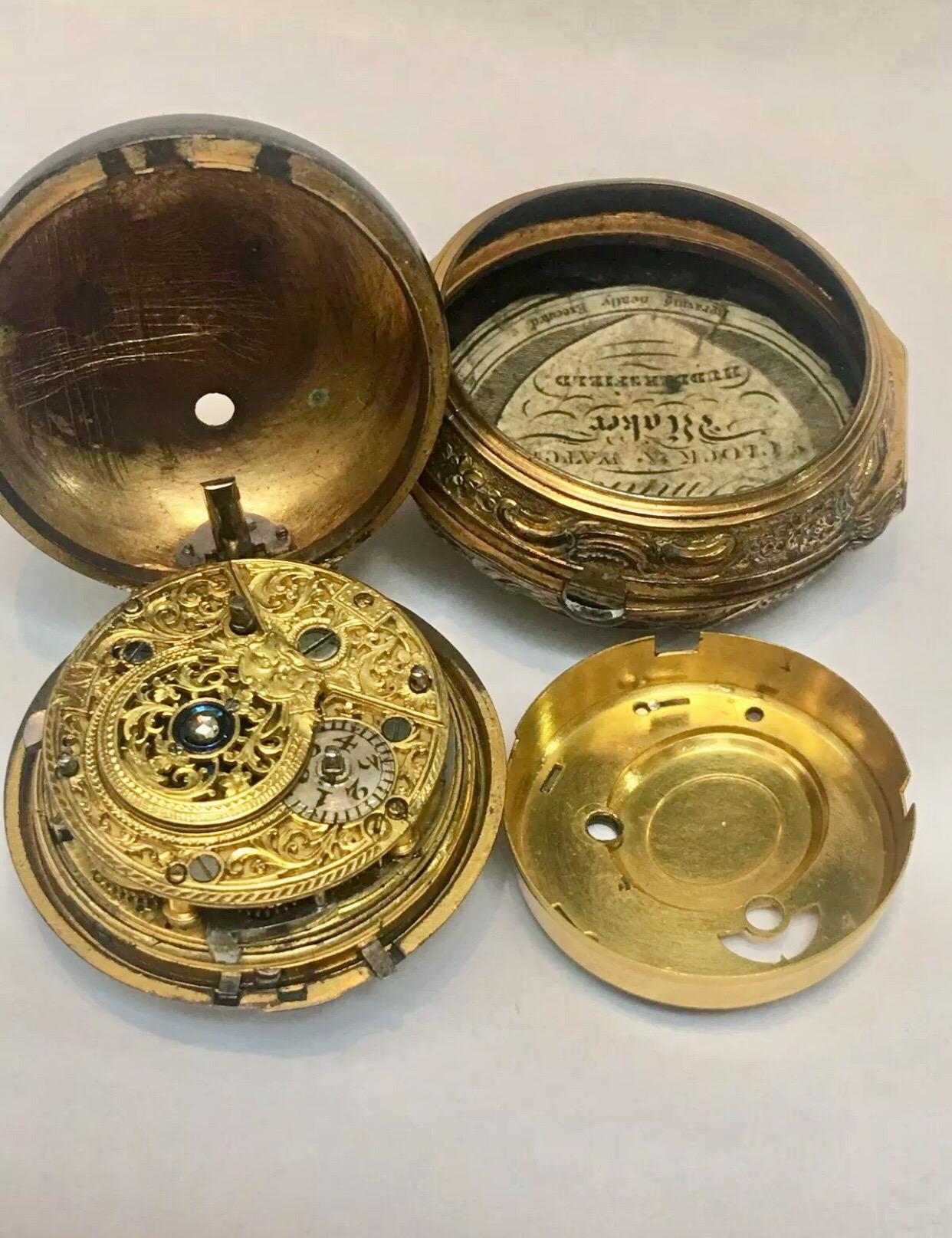 Rare “Dumb” Quarter Repeating Repousse Verge Fusee Pocket Watch by Hubert London For Sale 3