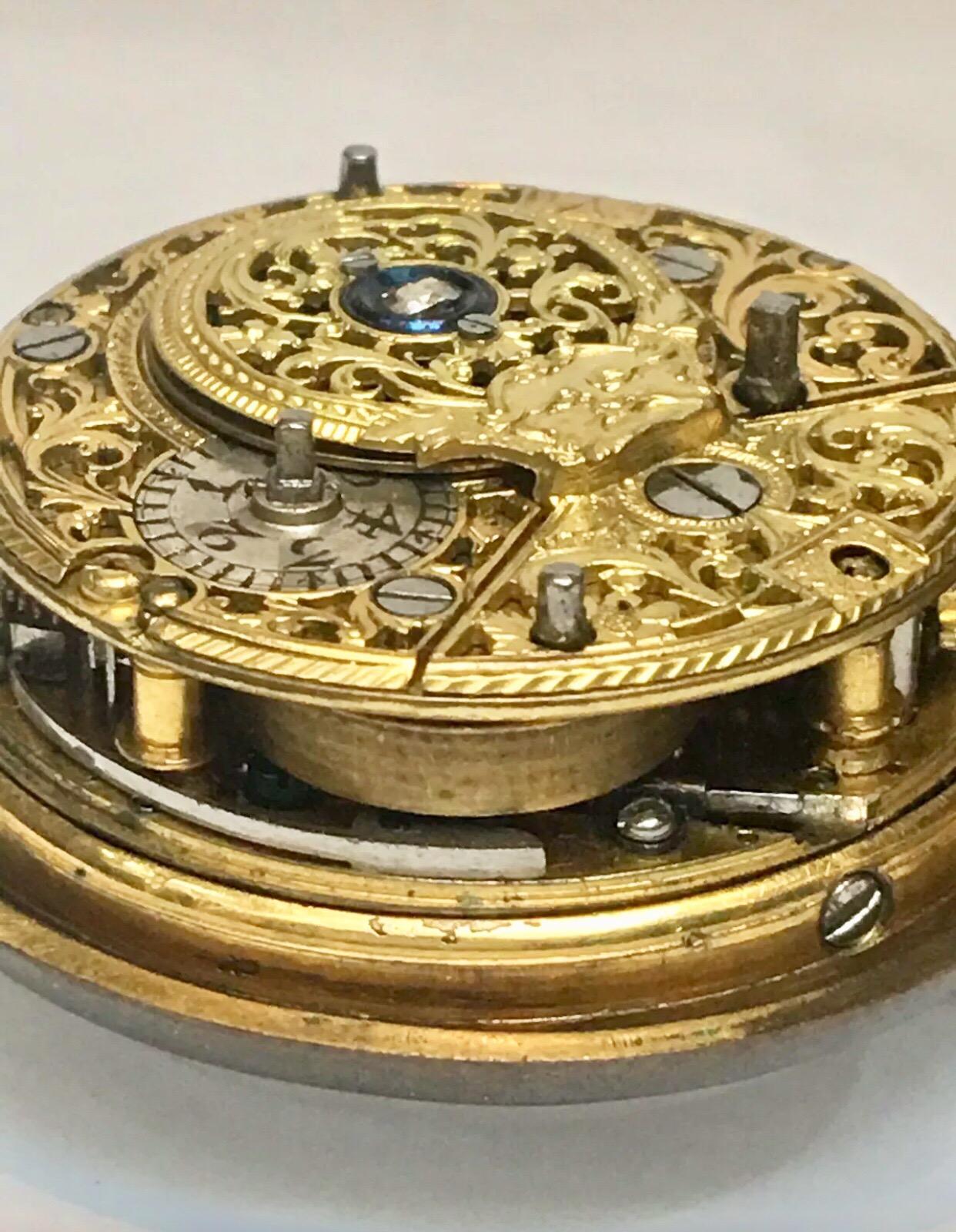 Rare “Dumb” Quarter Repeating Repousse Verge Fusee Pocket Watch by Hubert London For Sale 5