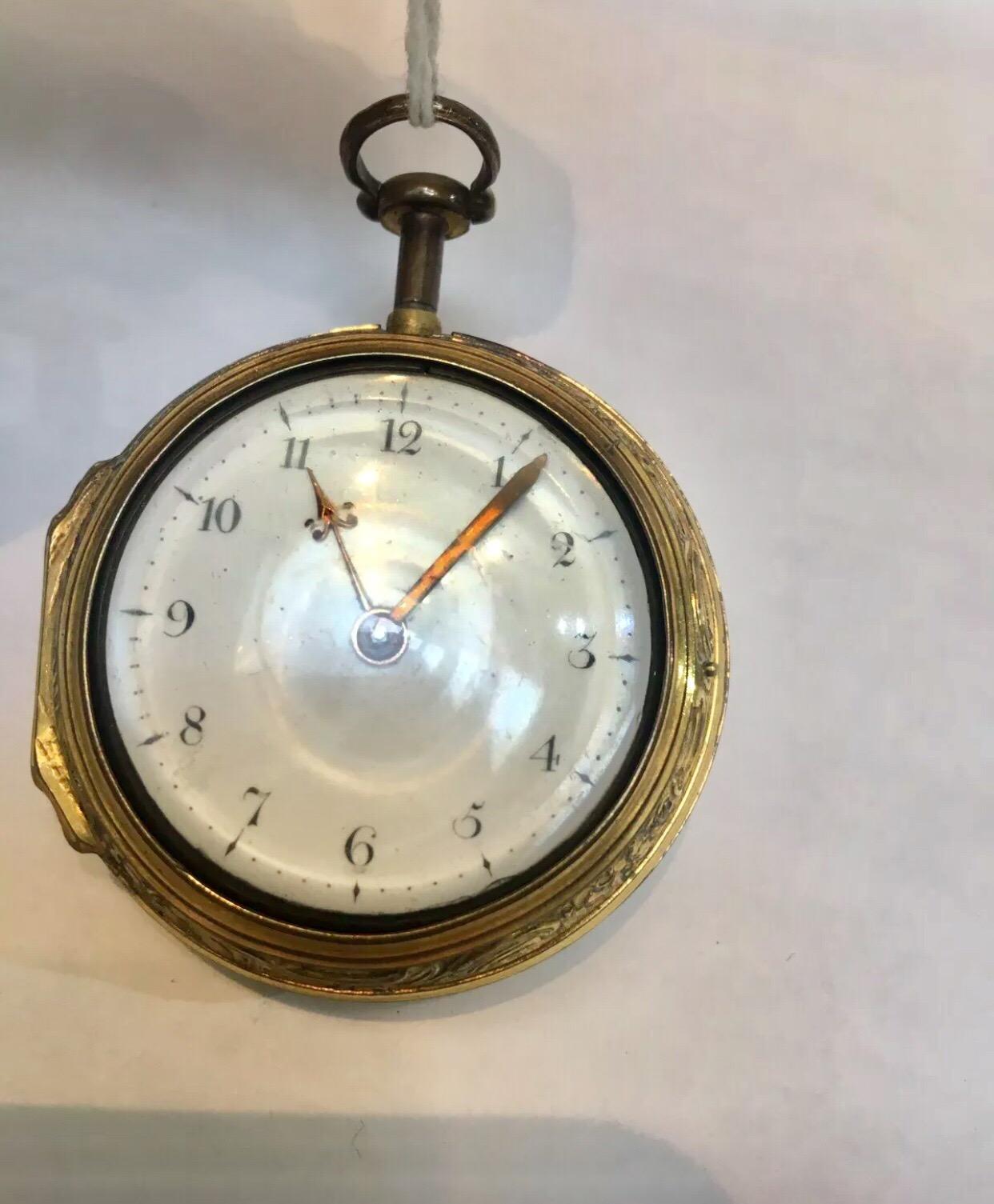 
An Early Rare “Dumb” Quarter Repeating Repousse Verge Fusee Pocket Watch By Hubert London.

Notes:

Dumb repeater – a rare, but somewhat practical type of repeater that actually causes the case to vibrate rather than create an audible tone. It was