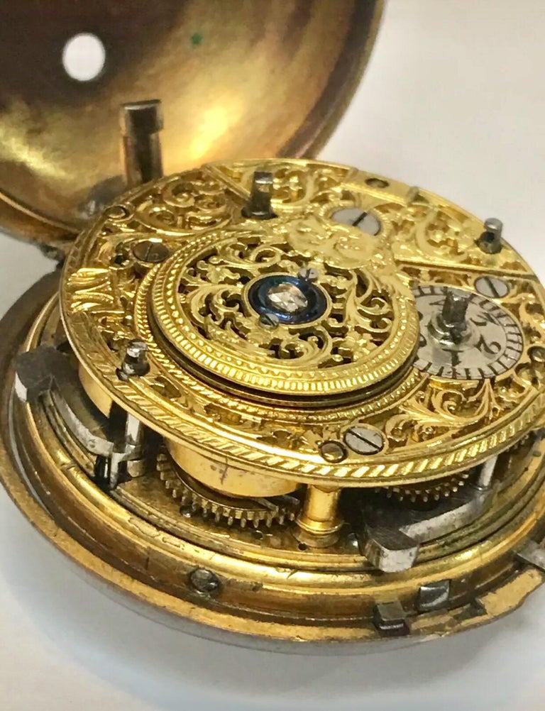 Rare “Dumb” Quarter Repeating Repousse Verge Fusee Pocket Watch by