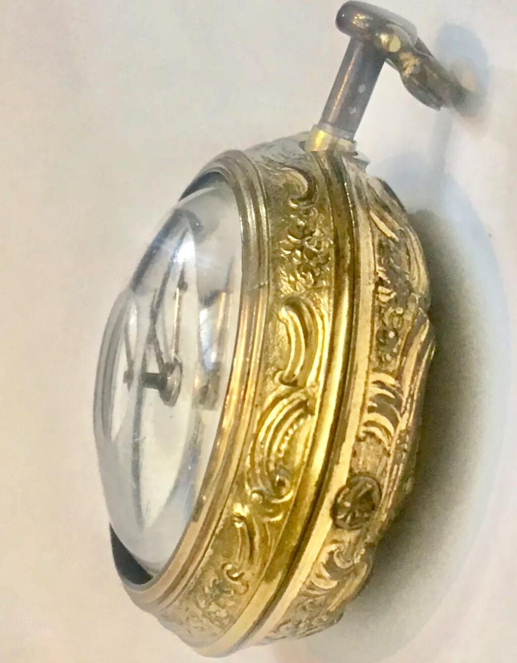 Rare “Dumb” Quarter Repeating Repousse Verge Fusee Pocket Watch by Hubert London In Good Condition For Sale In Carlisle, GB