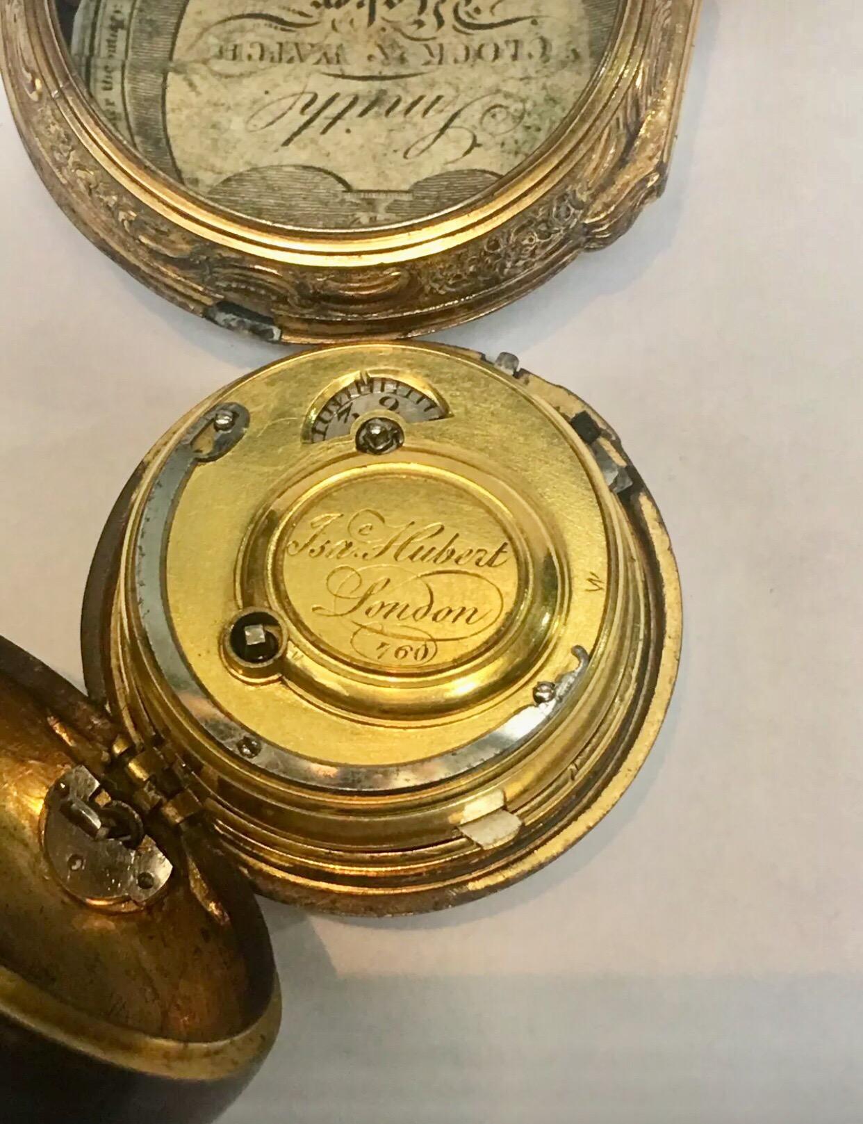 Women's or Men's Rare “Dumb” Quarter Repeating Repousse Verge Fusee Pocket Watch by Hubert London For Sale