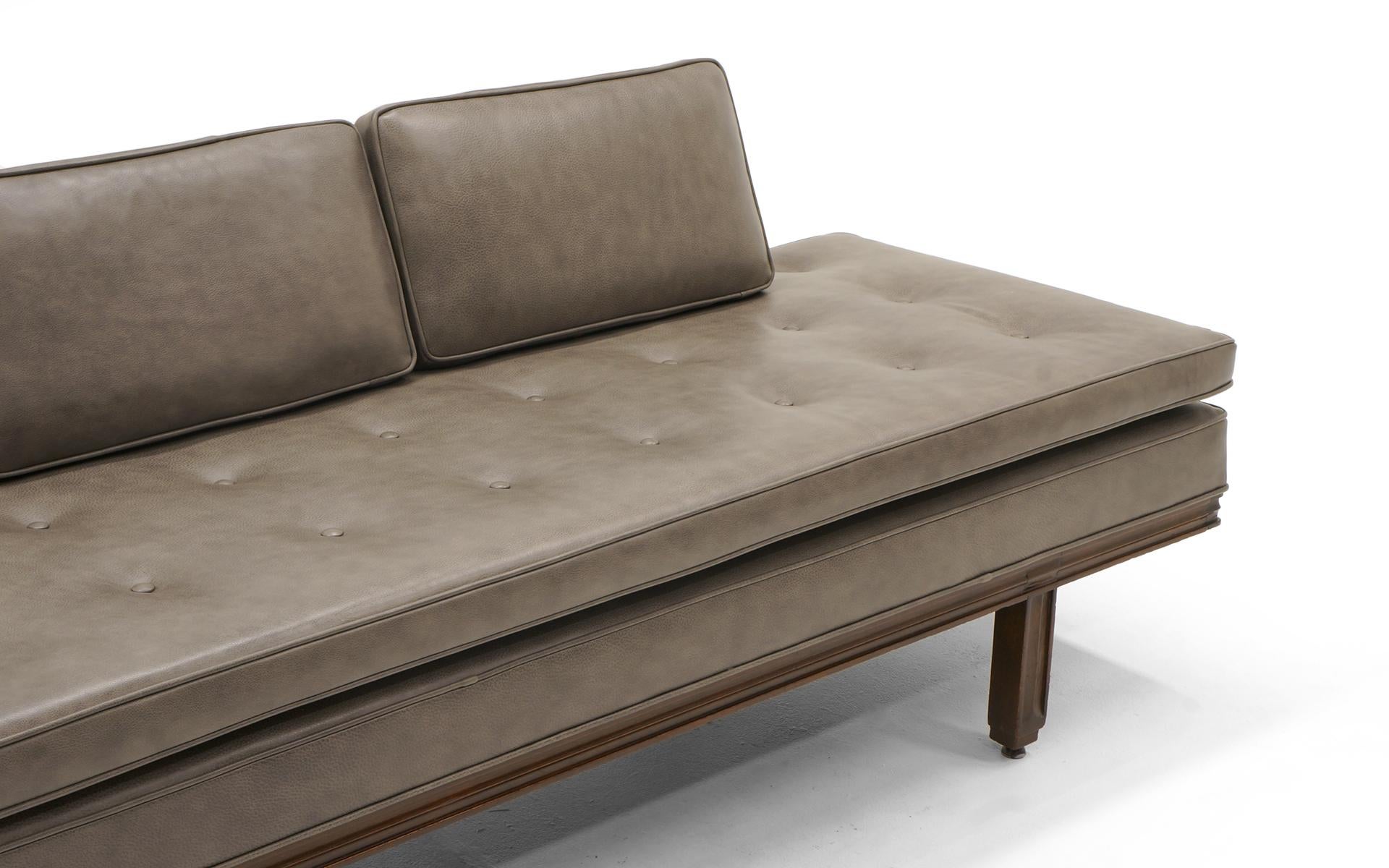 American Rare Dunbar Gray Leather Sofa Chaise, Expertly Reupholstered