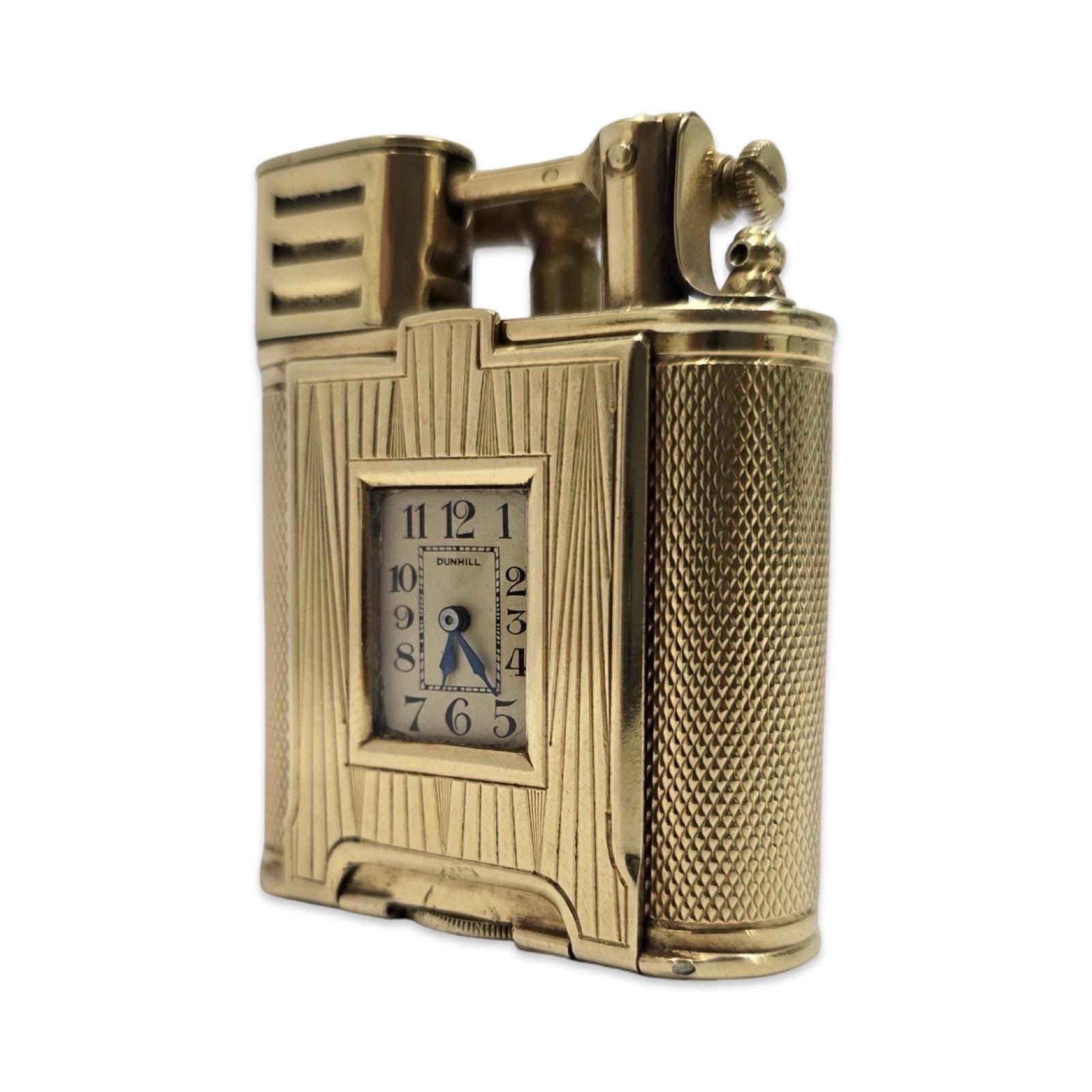This exceptionally rare Dunhill 18K gold watch lighter is a striking example of Art Deco luxury and engineering. Crafted entirely in solid 18K gold and weighing 117 grams, it combines two symbols of sophistication — a precision Swiss watch and a