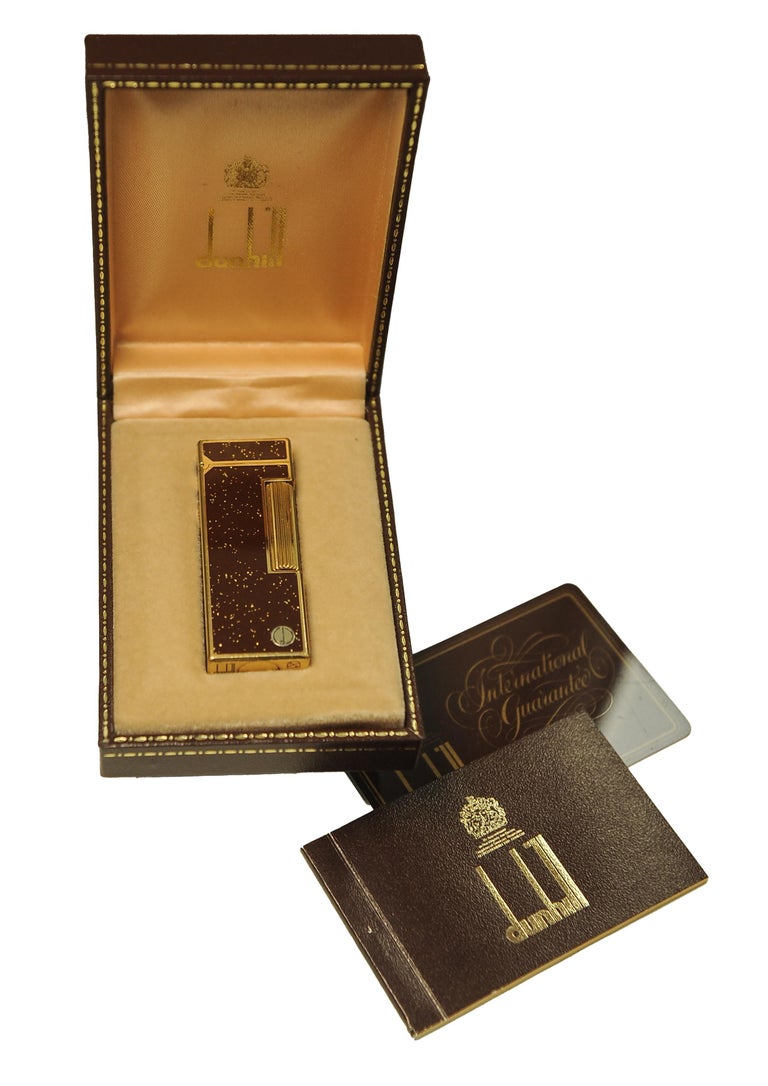Rare Dunhill Rollagas Bordeaux Gold Dust Cigarette Lighter With Dunhill Box