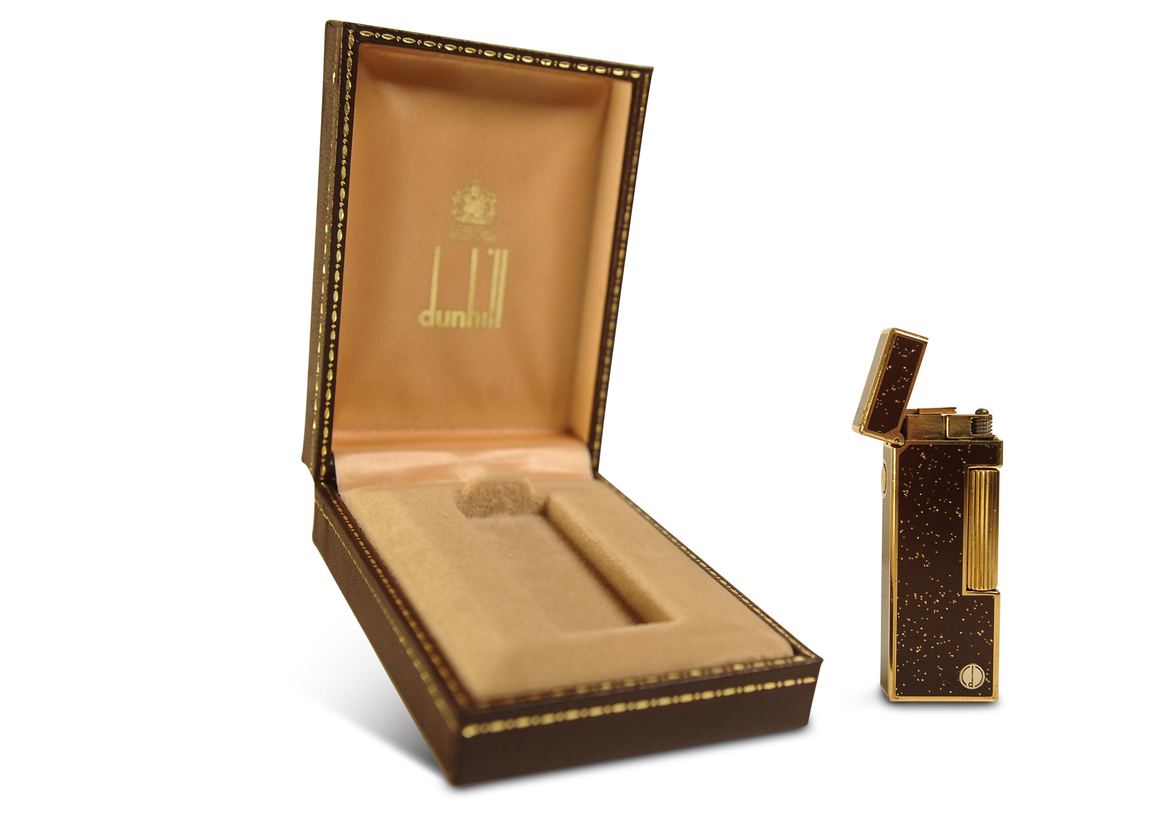 Swiss Rare Dunhill Rollagas Bordeaux Gold Dust Cigarette Lighter With Dunhill Box For Sale