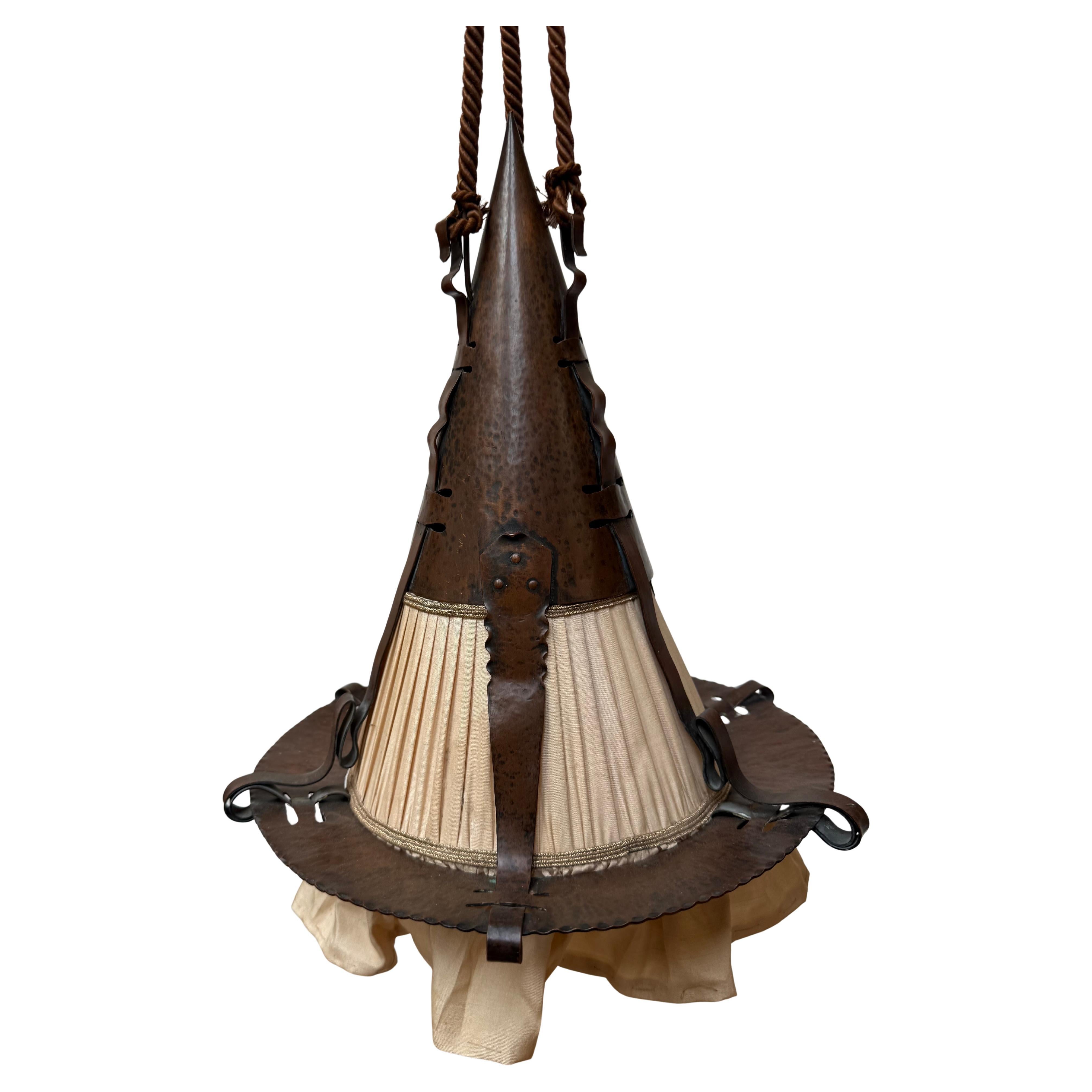 Rare Dutch Arts & Crafts Hand Hammered Copper Hallway Pendant Light Lantern