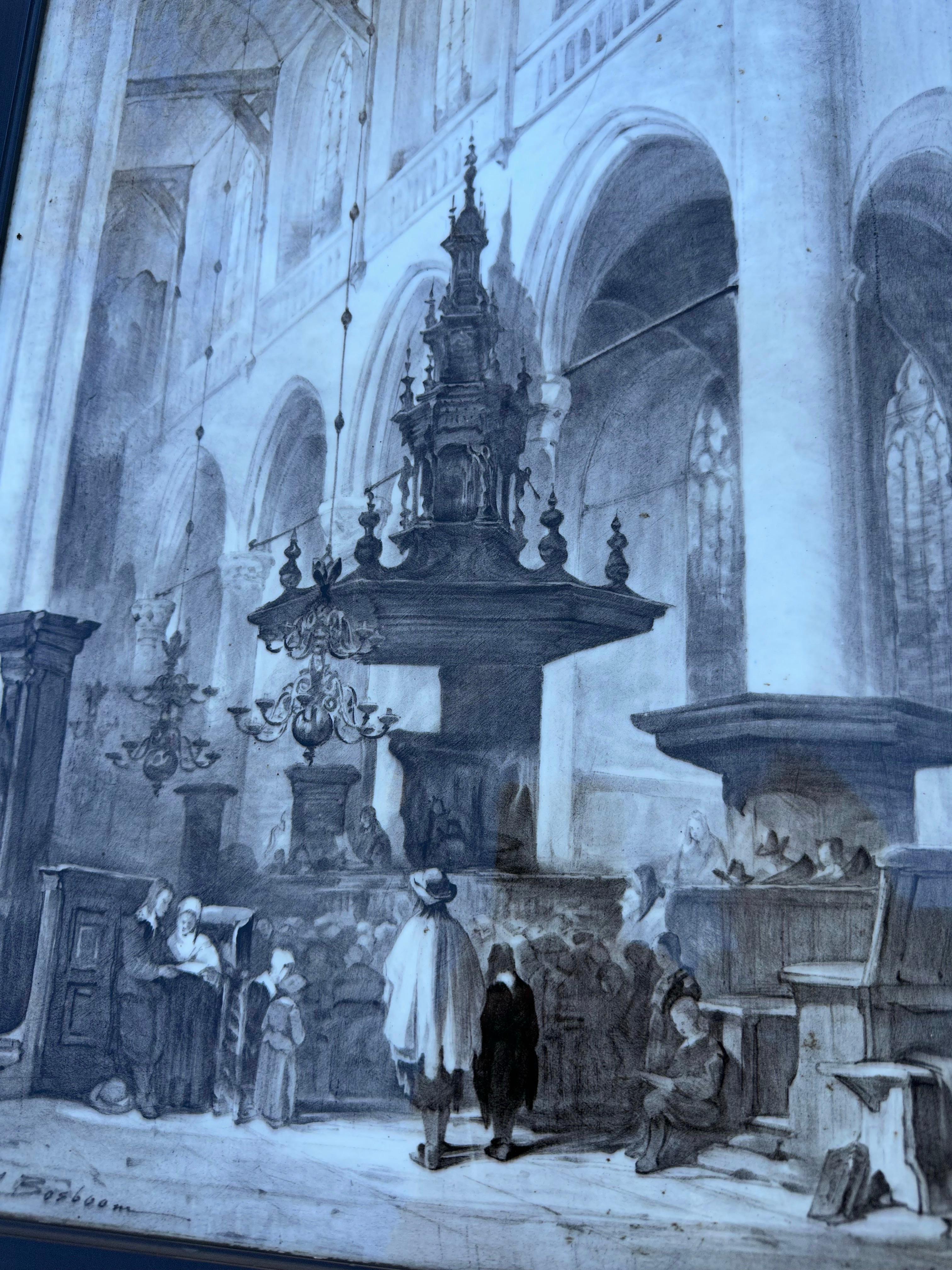 Raro interno di chiesa olandese Rozenburg Porcelain dipinto da J. Bosboom In condizioni buone in vendita a Lisse, NL