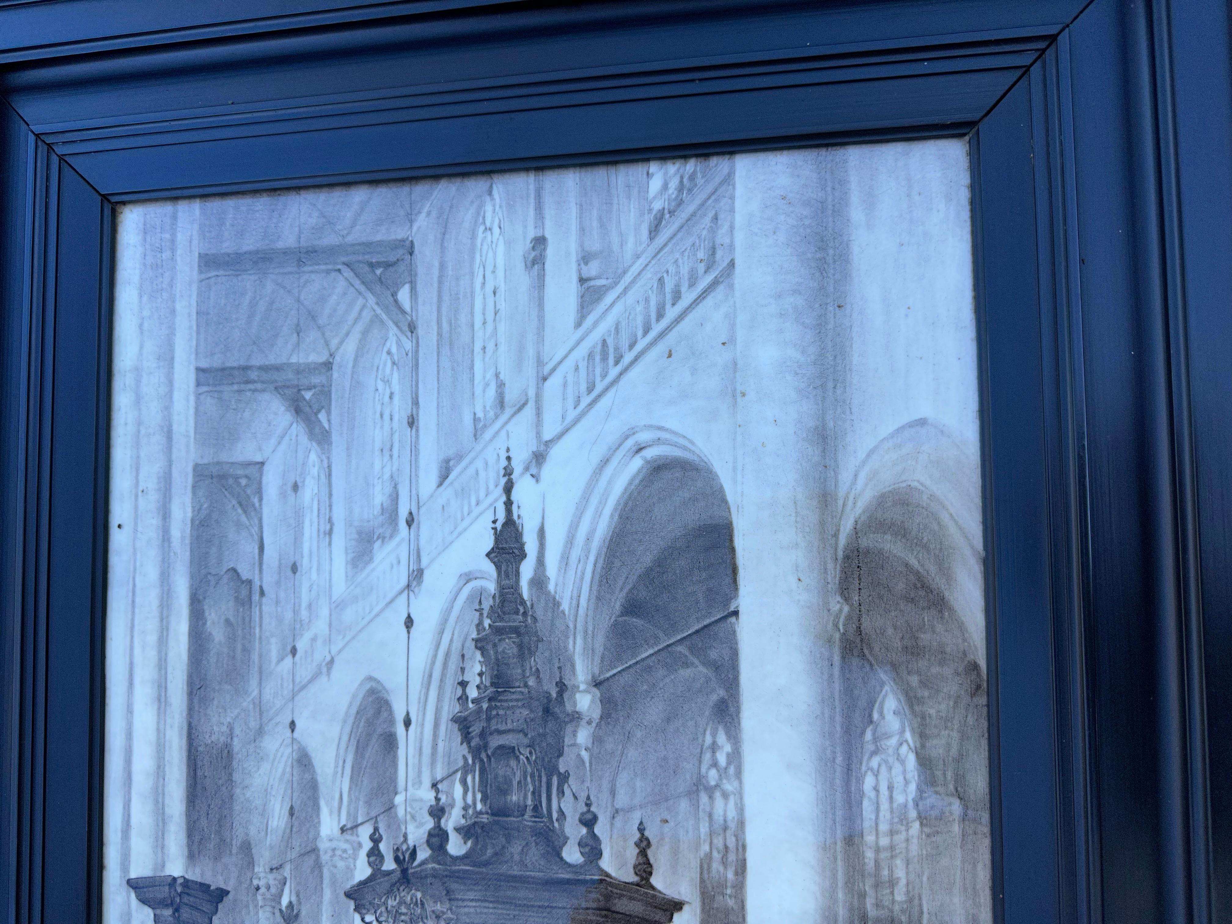 XIX secolo Raro interno di chiesa olandese Rozenburg Porcelain dipinto da J. Bosboom in vendita