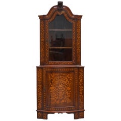 Antique Rare Dutch circa 1780 Marquetry Inlaid Walnut Corner Cabinet Cupboard Bookcase