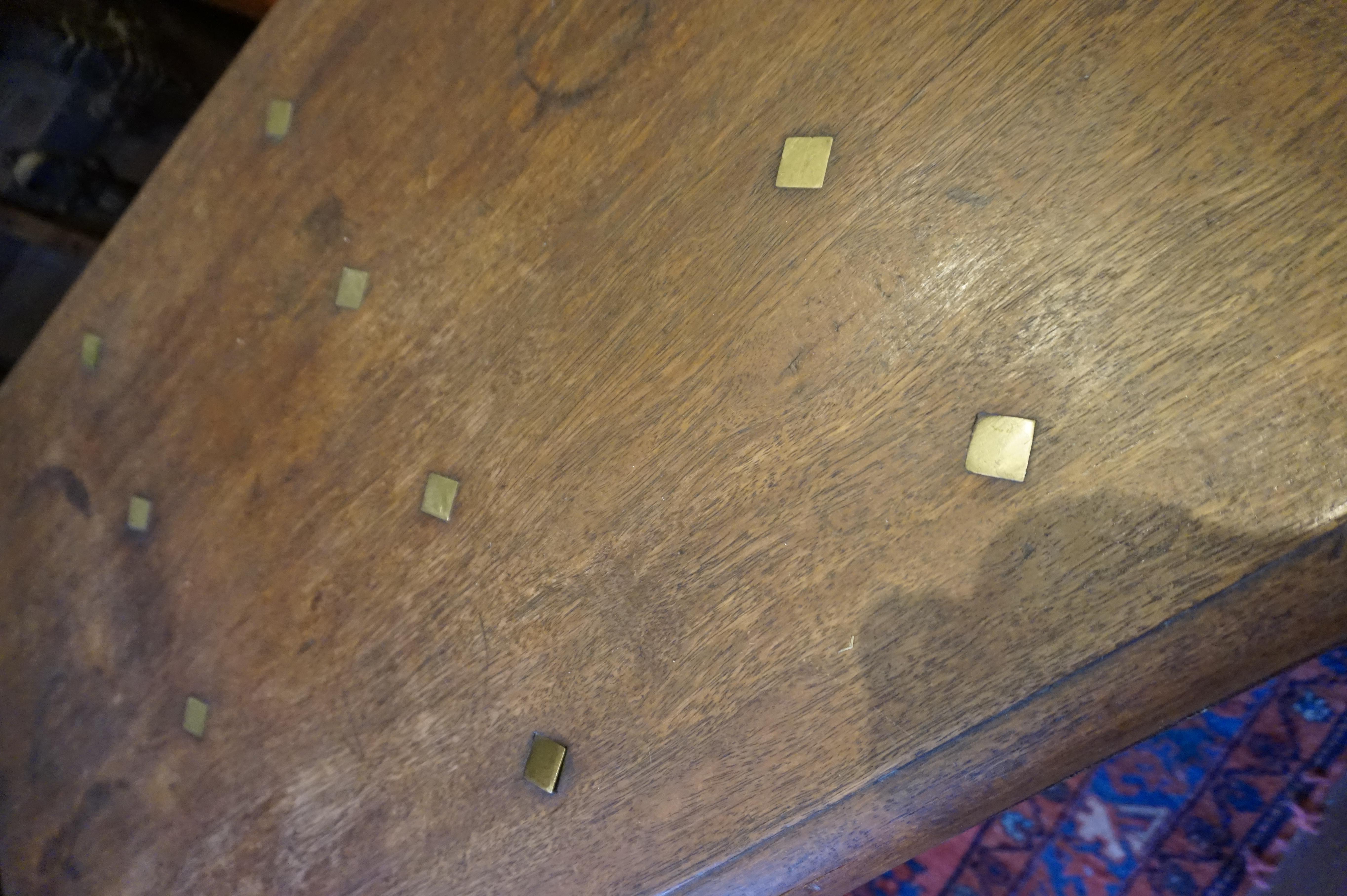 Seltene Dutch Colonial Solid Teak Messing Inlay Strong Box mit Vorhängeschloss & Griffe im Angebot 1