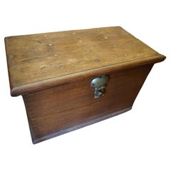 Rare Dutch Colonial Solid Teak Brass Inlay Strong Box With Padlock & Handles