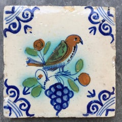 Rare Dutch Delft Bird Tile, Early 17th Century