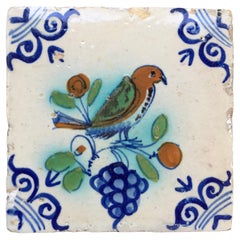 Rare Dutch Delft Bird Tile, Early 17th Century