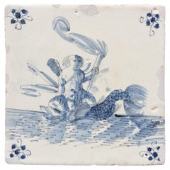 Rare Dutch Delft Mythological Tile, Mid 17th Century