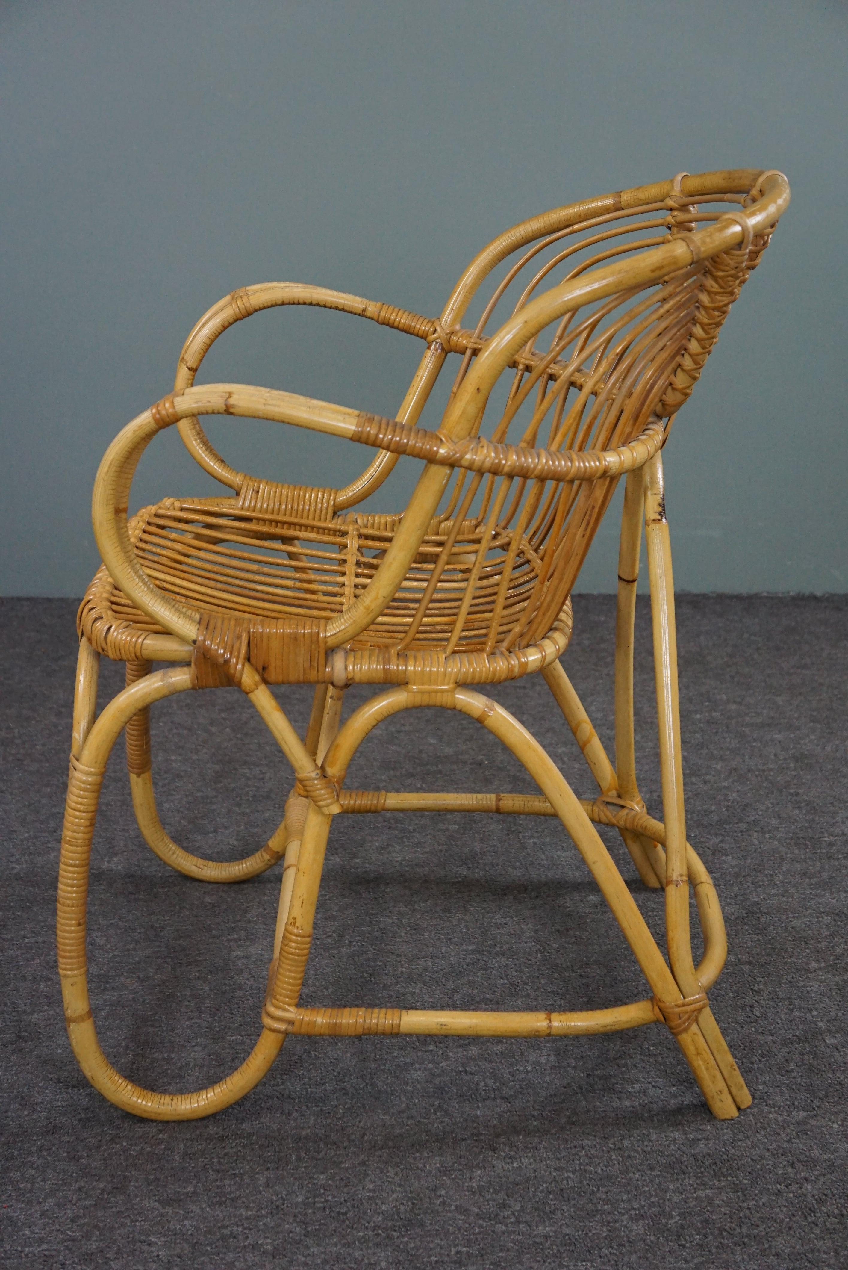 Mid-20th Century Rare Dutch Design rattan armchair, 1950 For Sale
