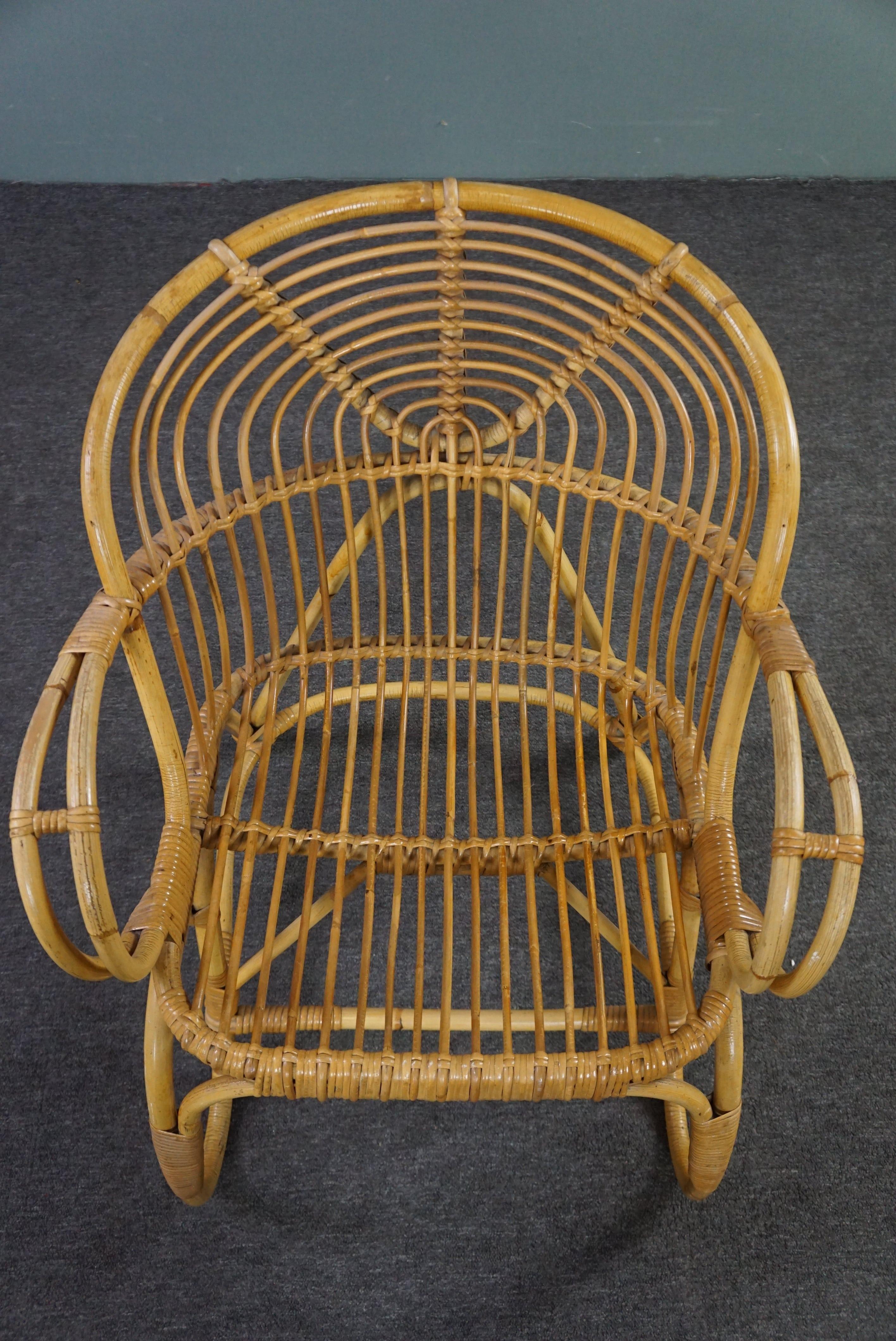 Rattan Rare Dutch Design rattan armchair, 1950 For Sale