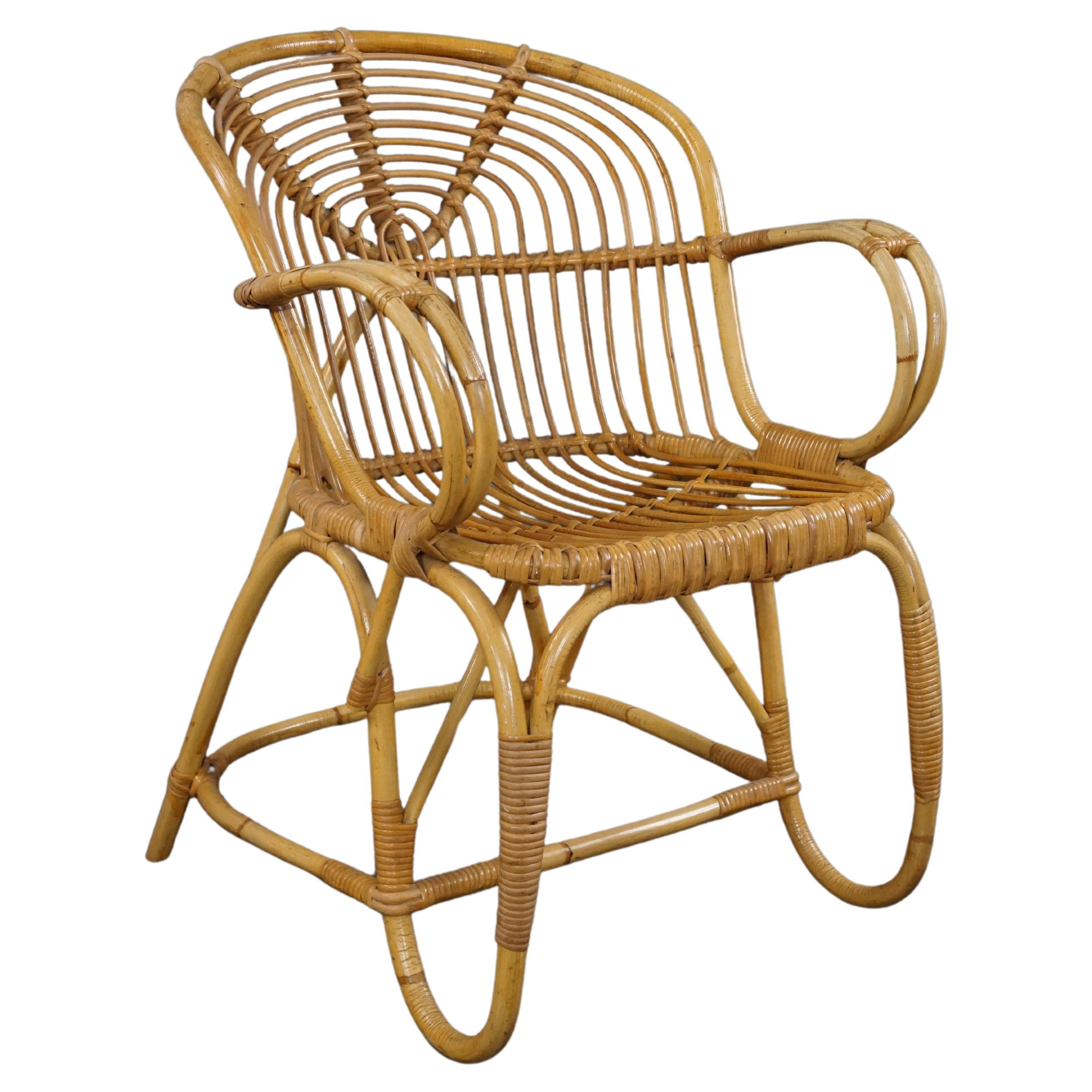 Rare Dutch Design rattan armchair, 1950 For Sale