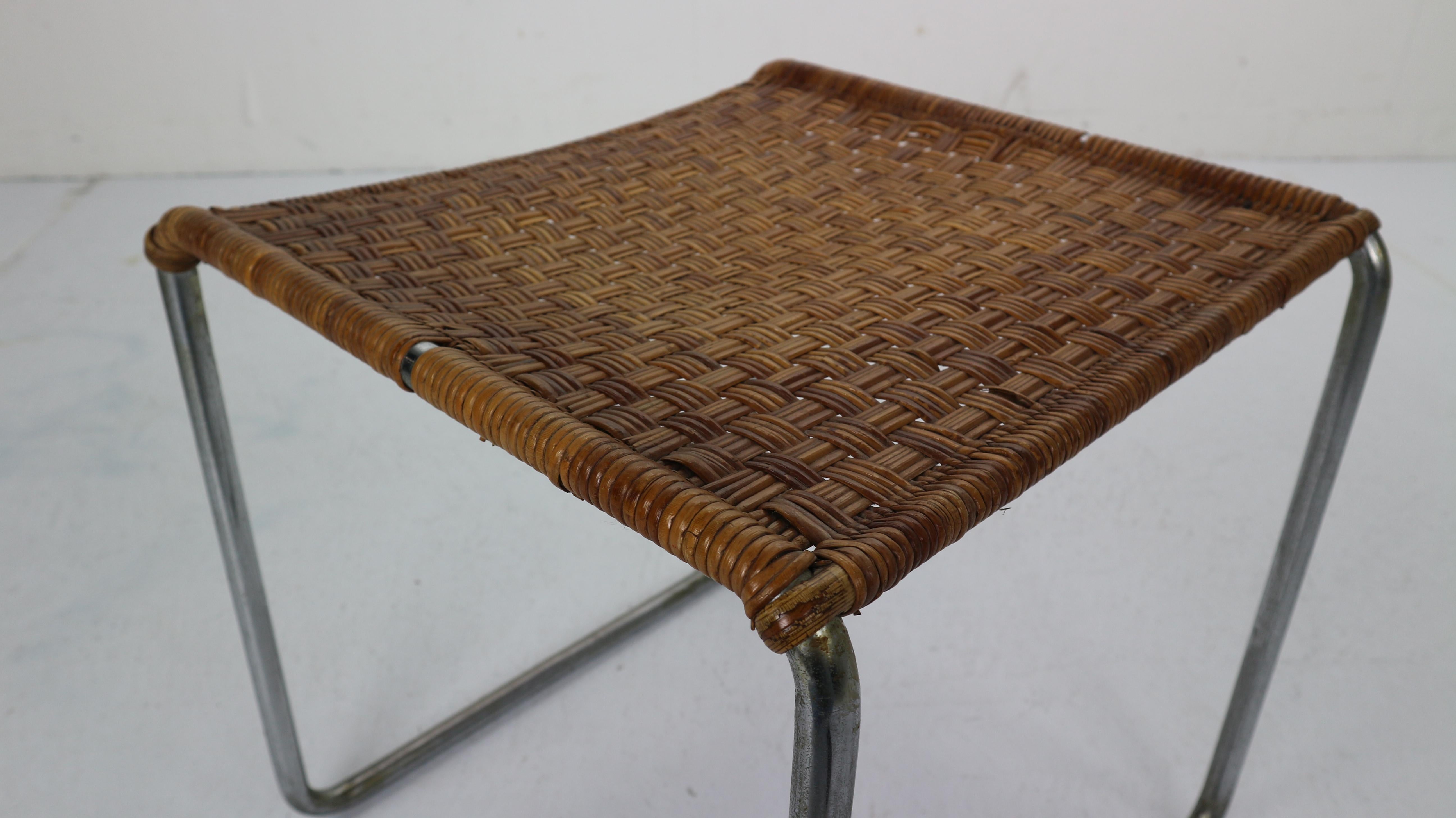 Rare Dutch Design Rattan and Chrome Footstool by W.H. Gispen, 1933-1936 8