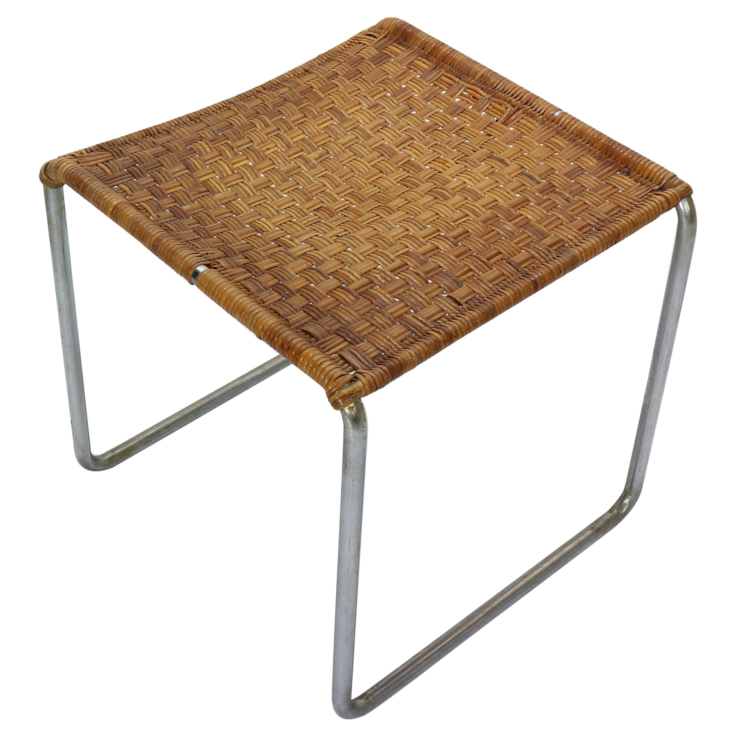 Rare Dutch Design Rattan and Chrome Footstool by W.H. Gispen, 1933-1936