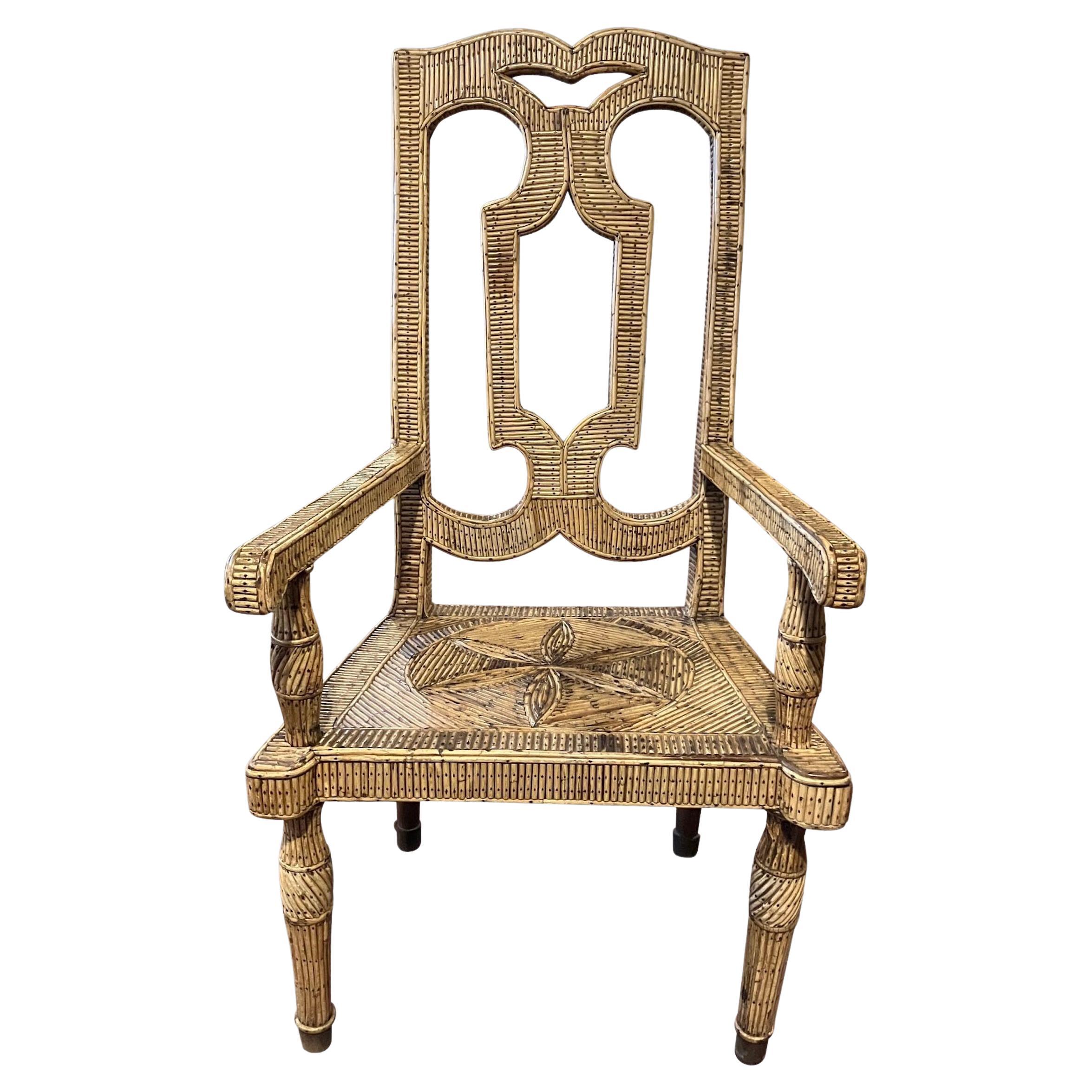 Raro Sillón de Respaldo Alto de Arte Popular Holandés Decorado con Ramitas Cuidadosamente Dispuestas en venta