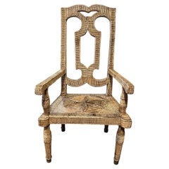 Rare Dutch Folk Art High Back Armchair Decorated with Carefully Arranged Twigs