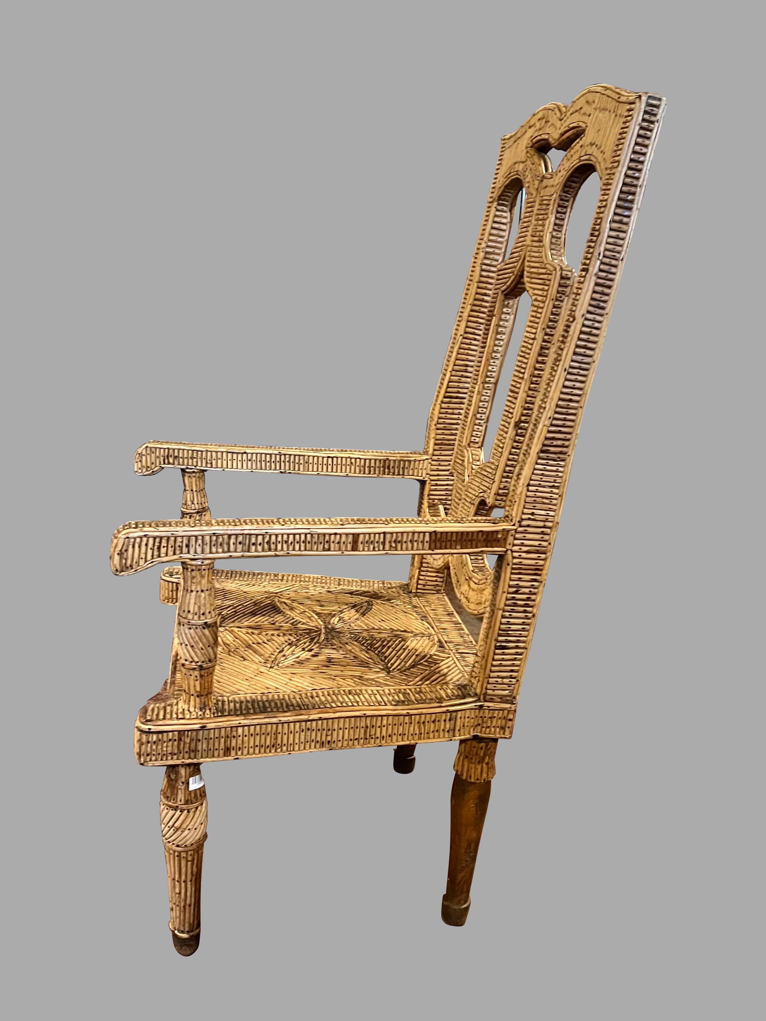 Rare fauteuil d'art populaire néerlandais à haut dossier décoré de brindilles soigneusement arrangées Bon état - En vente à San Francisco, CA