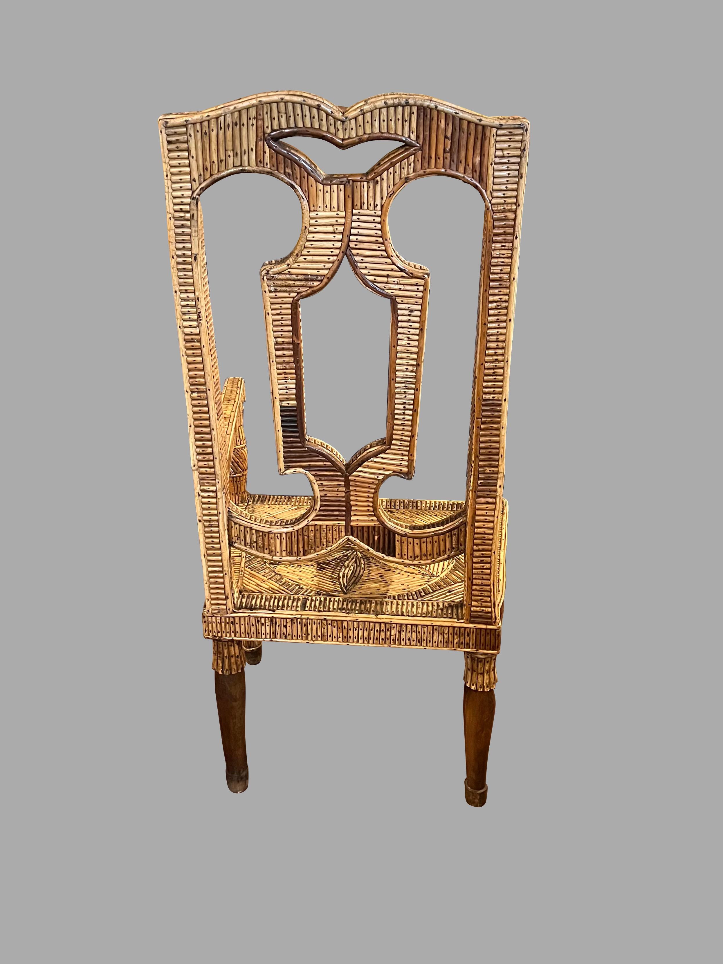 Fin du XIXe siècle Rare fauteuil d'art populaire néerlandais à haut dossier décoré de brindilles soigneusement arrangées en vente