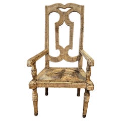 Rare fauteuil d'art populaire néerlandais à haut dossier décoré de brindilles soigneusement arrangées