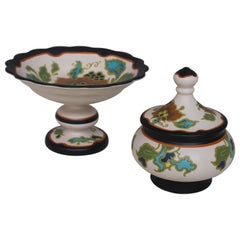 Antique Rare Dutch Gouda Plateel Pottery Art Nouveau Candy Bowl and Jar