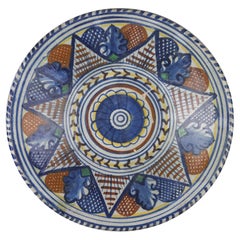 Antique Rare Dutch Majolica Dish with Star Design, Early 17th Century