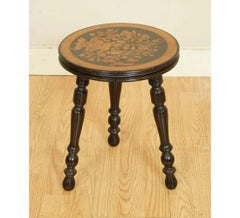 Rare Dutch Marquetry Lacquered Stool Side End Table