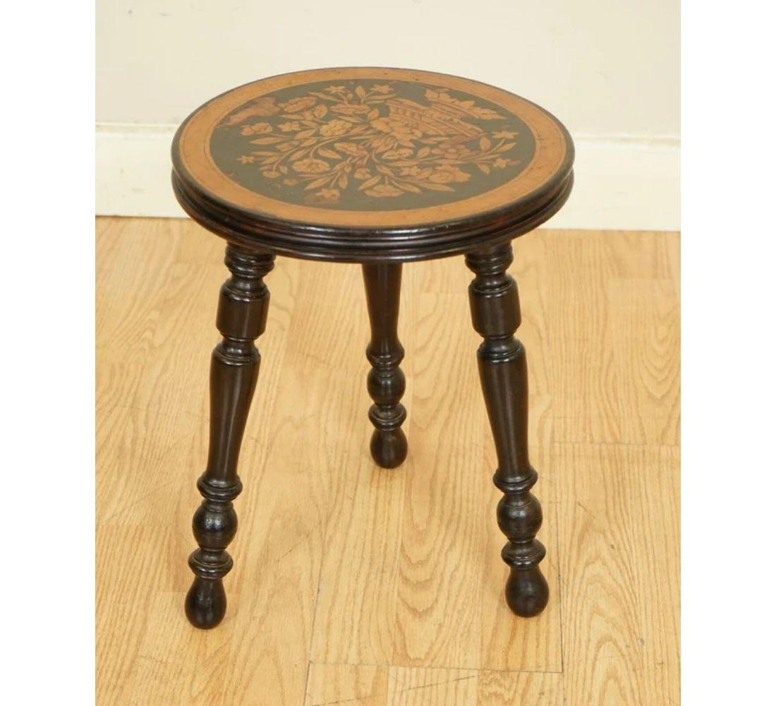 French Rare Dutch Marquetry Lacquered Stool Side End Table For Sale