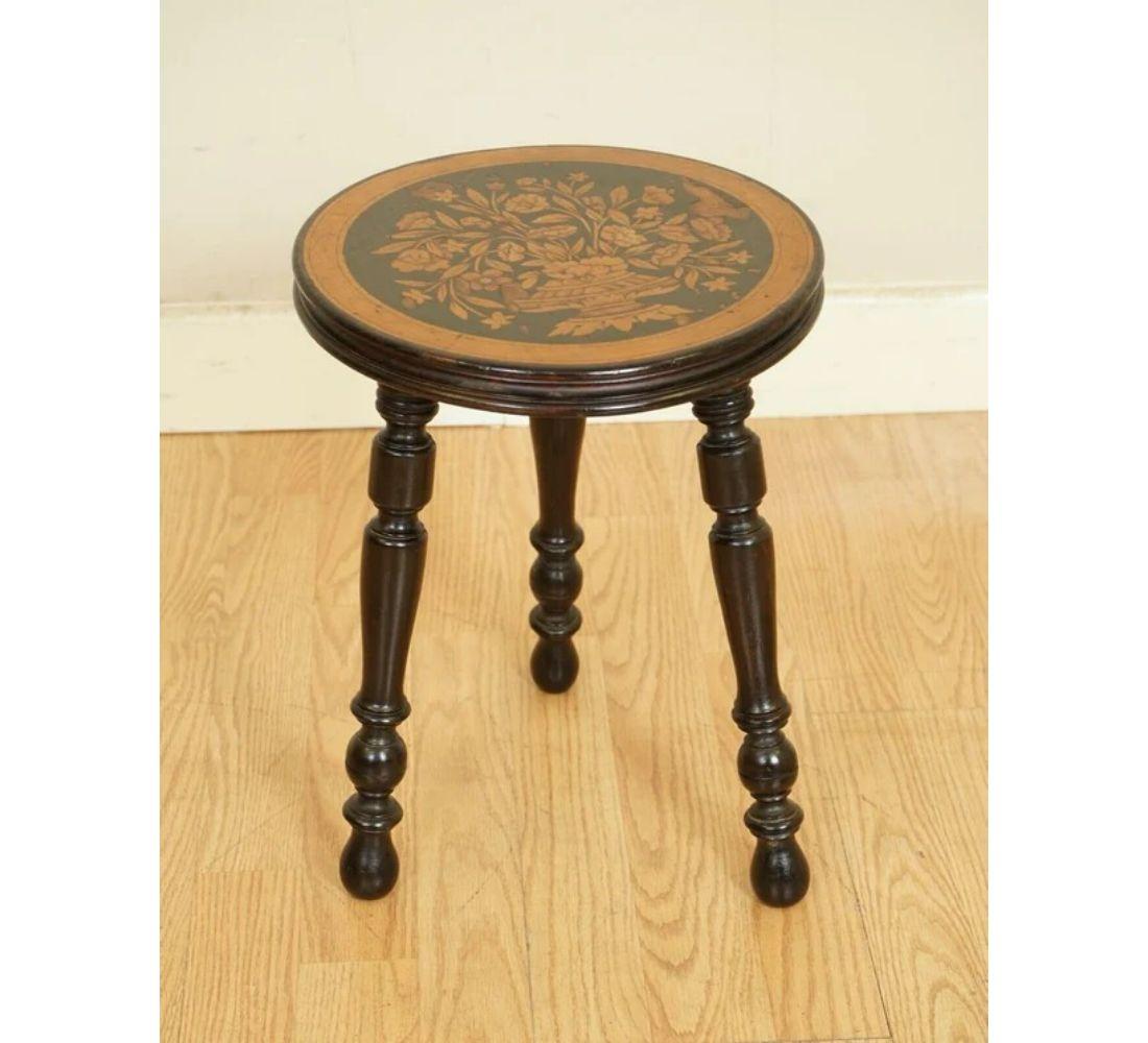 Hand-Crafted Rare Dutch Marquetry Lacquered Stool Side End Table For Sale