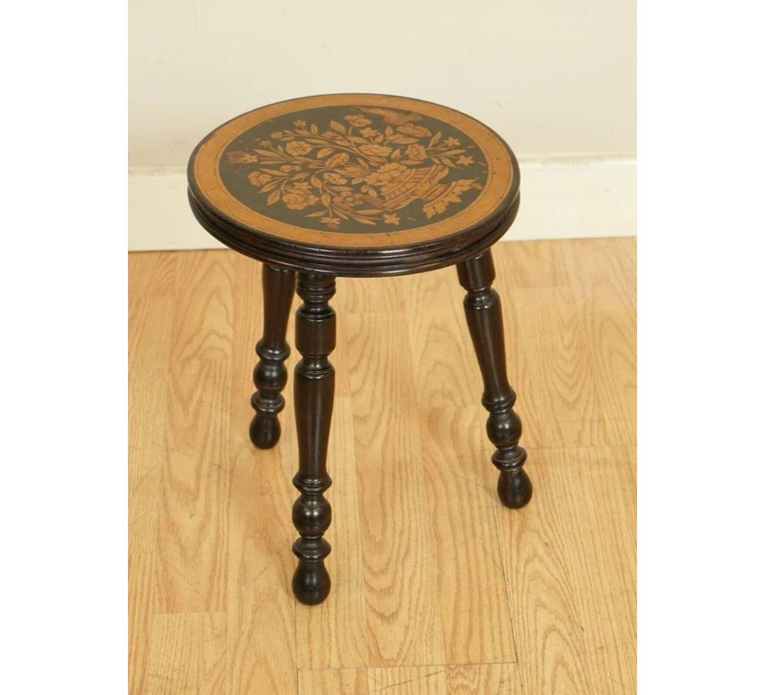 Rare Dutch Marquetry Lacquered Stool Side End Table In Good Condition For Sale In Pulborough, GB