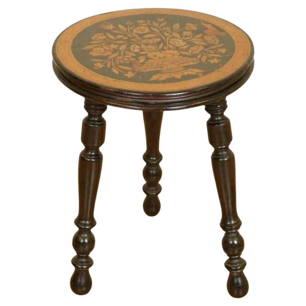 Rare Dutch Marquetry Lacquered Stool Side End Table For Sale