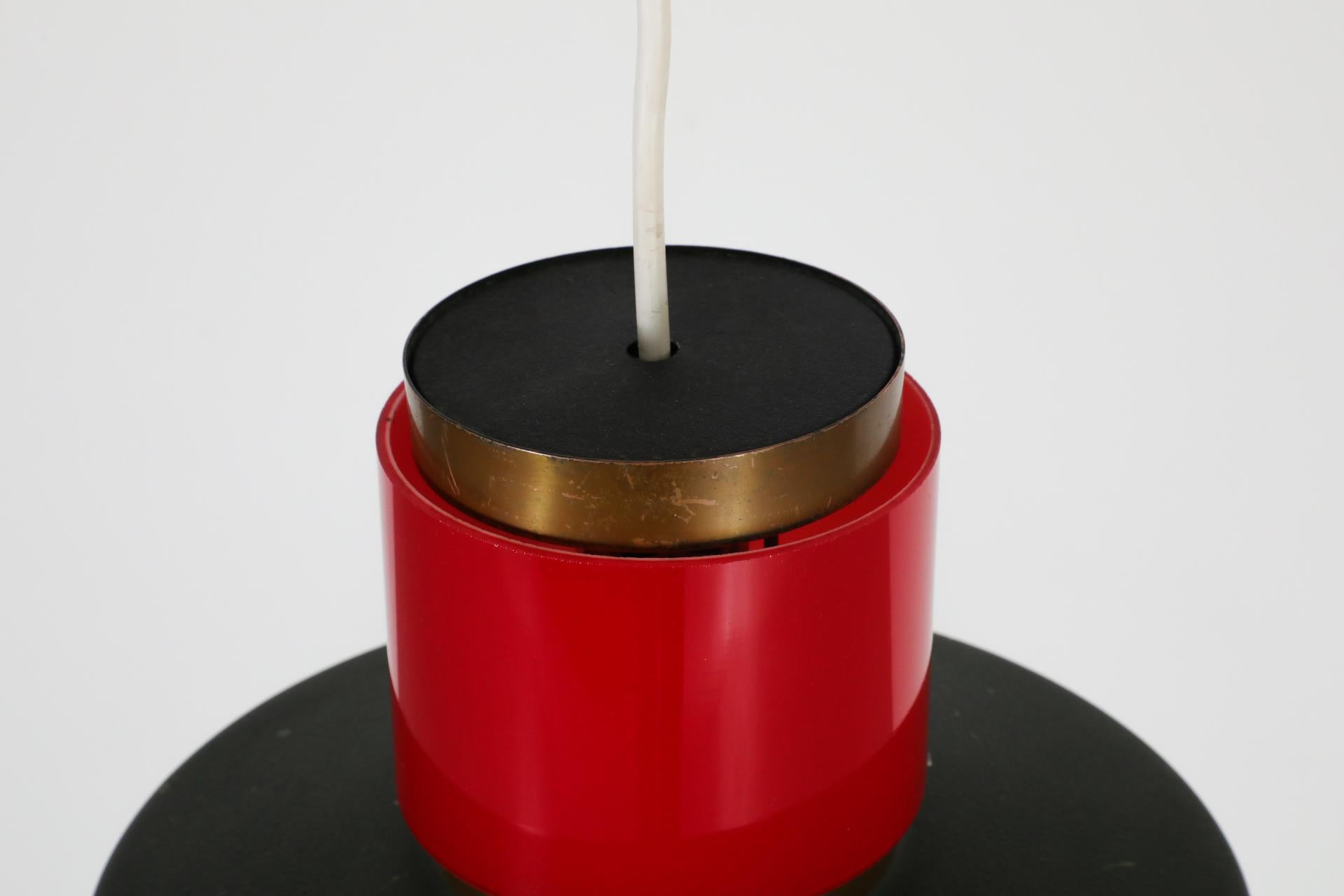 Rare Dutch Mid-Century Hiemstra Pendant Light with Red Glass Ring For Sale 5
