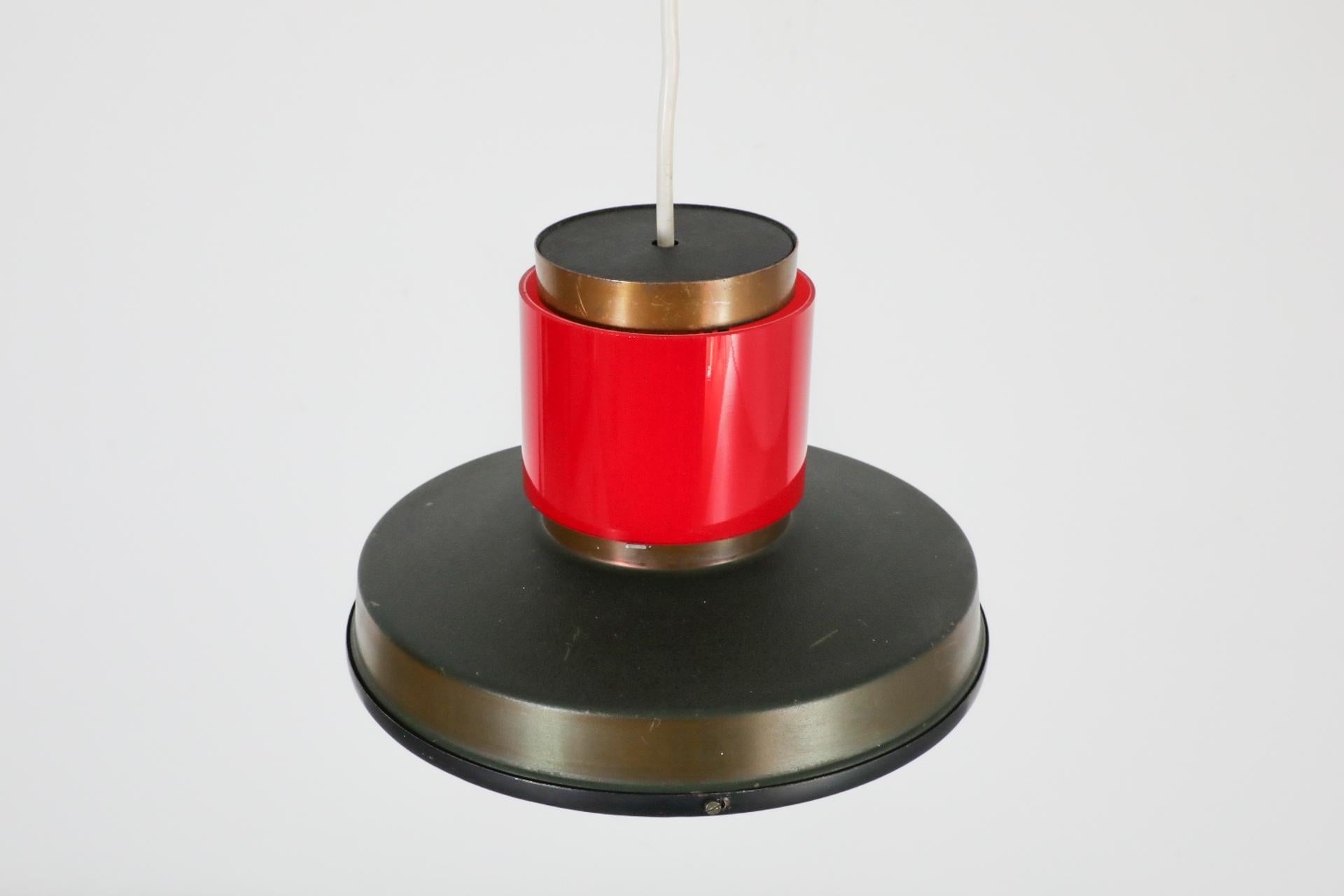 Rare Dutch Mid-Century Hiemstra Pendant Light with Red Glass Ring For Sale 6