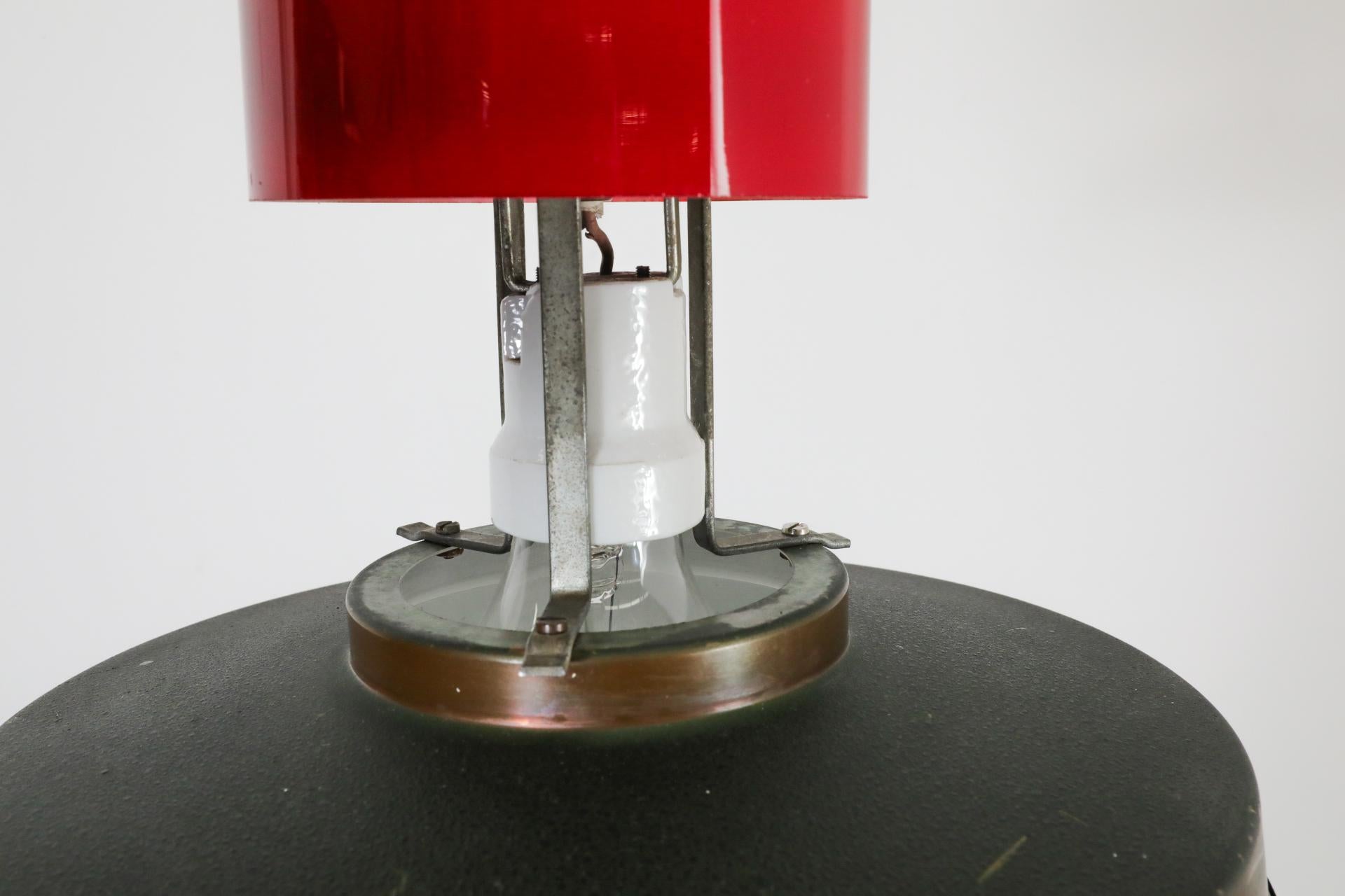 Rare Dutch Mid-Century Hiemstra Pendant Light with Red Glass Ring For Sale 7