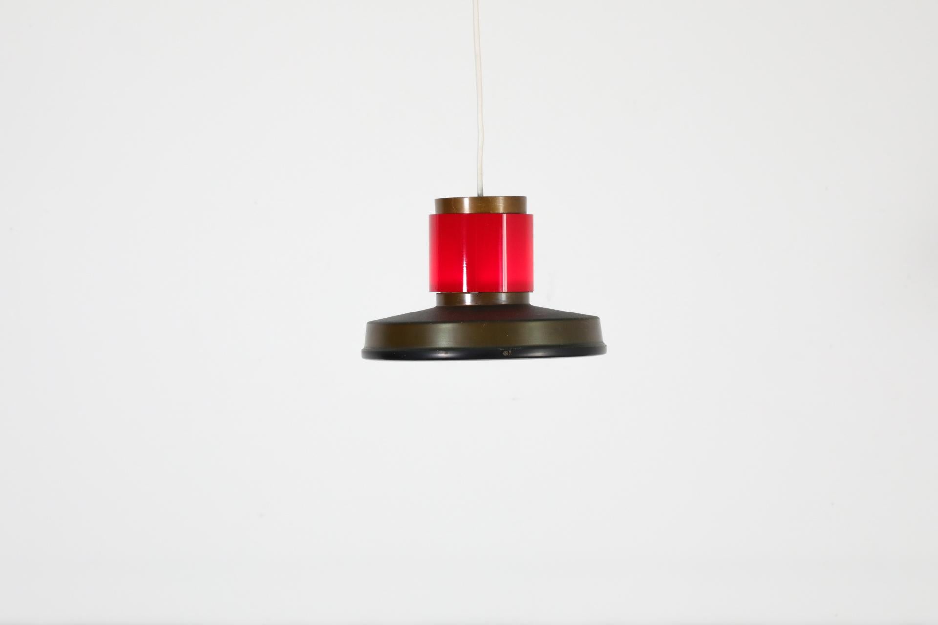 Mid-Century Modern Rare Dutch Mid-Century Hiemstra Pendant Light with Red Glass Ring For Sale