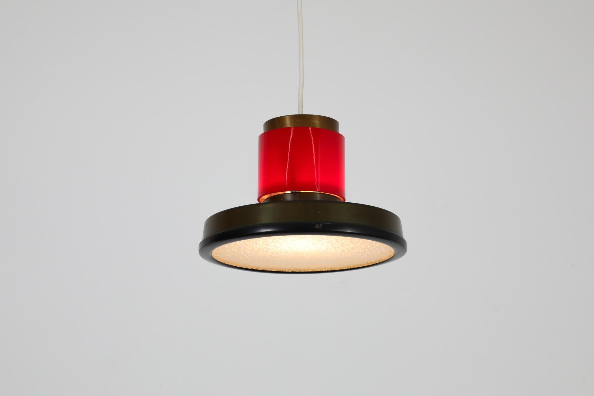 20th Century Rare Dutch Mid-Century Hiemstra Pendant Light with Red Glass Ring For Sale