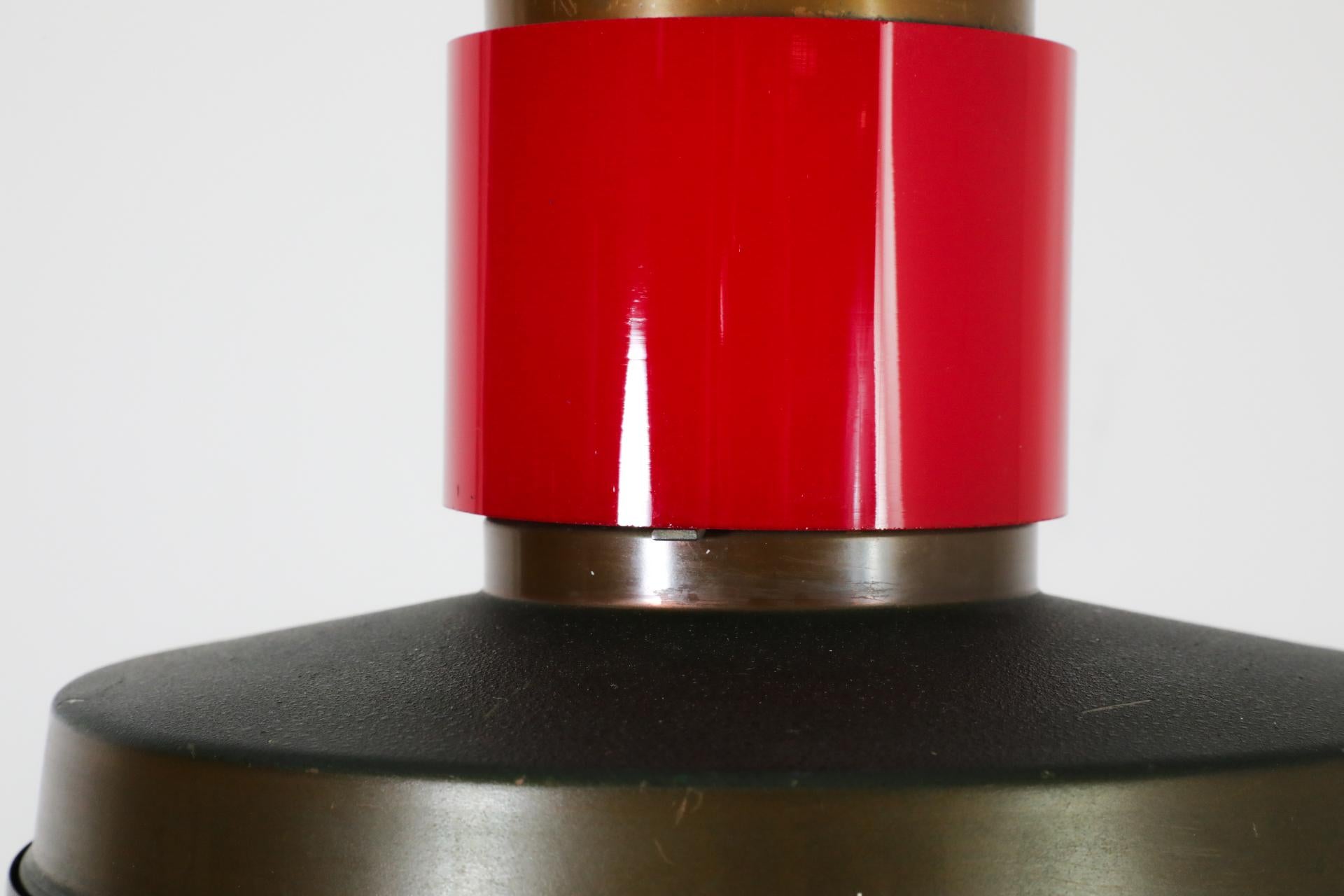 Rare Dutch Mid-Century Hiemstra Pendant Light with Red Glass Ring For Sale 2
