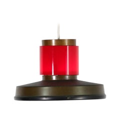 Rare Dutch Mid-Century Hiemstra Pendant Light with Red Glass Ring