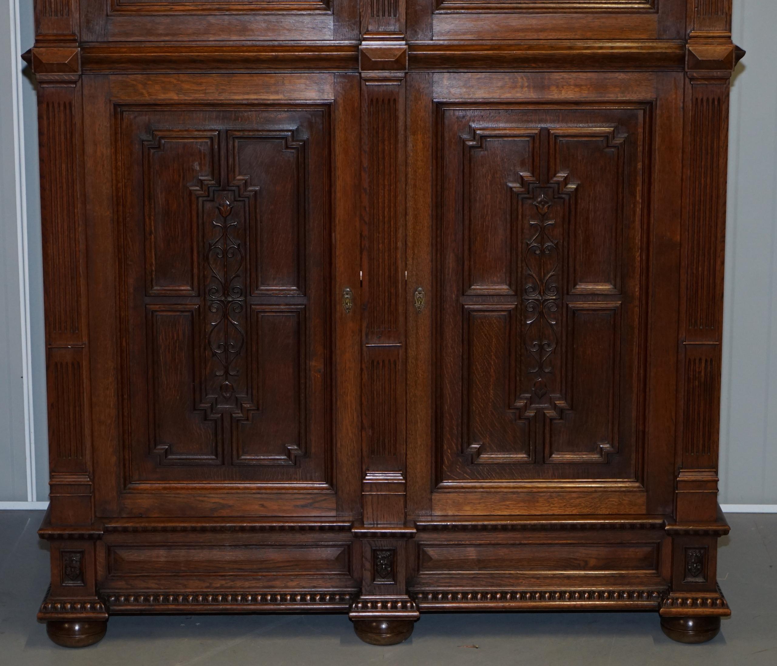Rare Dutch Stunning 1940s Ornately Hand Carved Cupboard Part Large Office Suite For Sale 3
