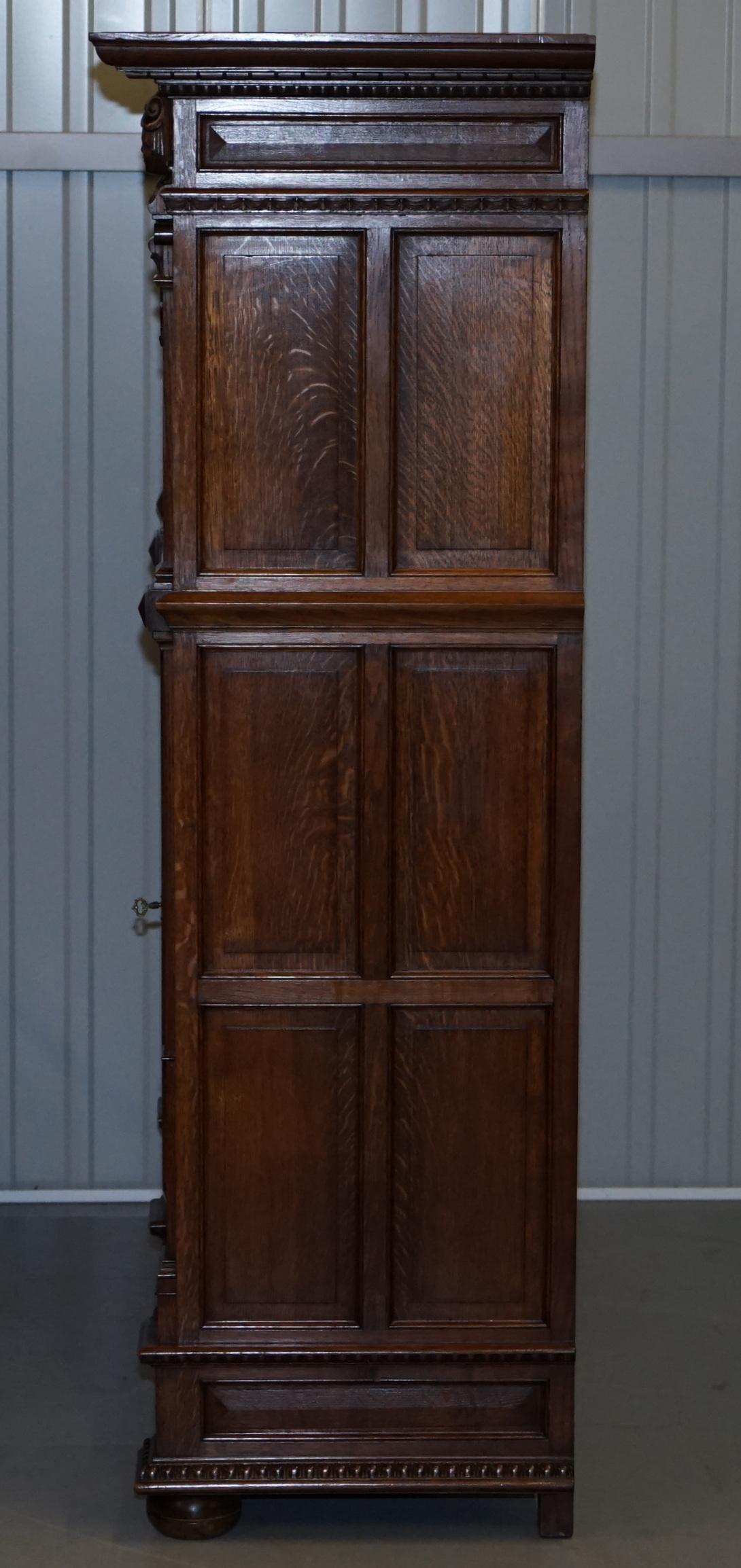 Rare Dutch Stunning 1940s Ornately Hand Carved Cupboard Part Large Office Suite For Sale 8