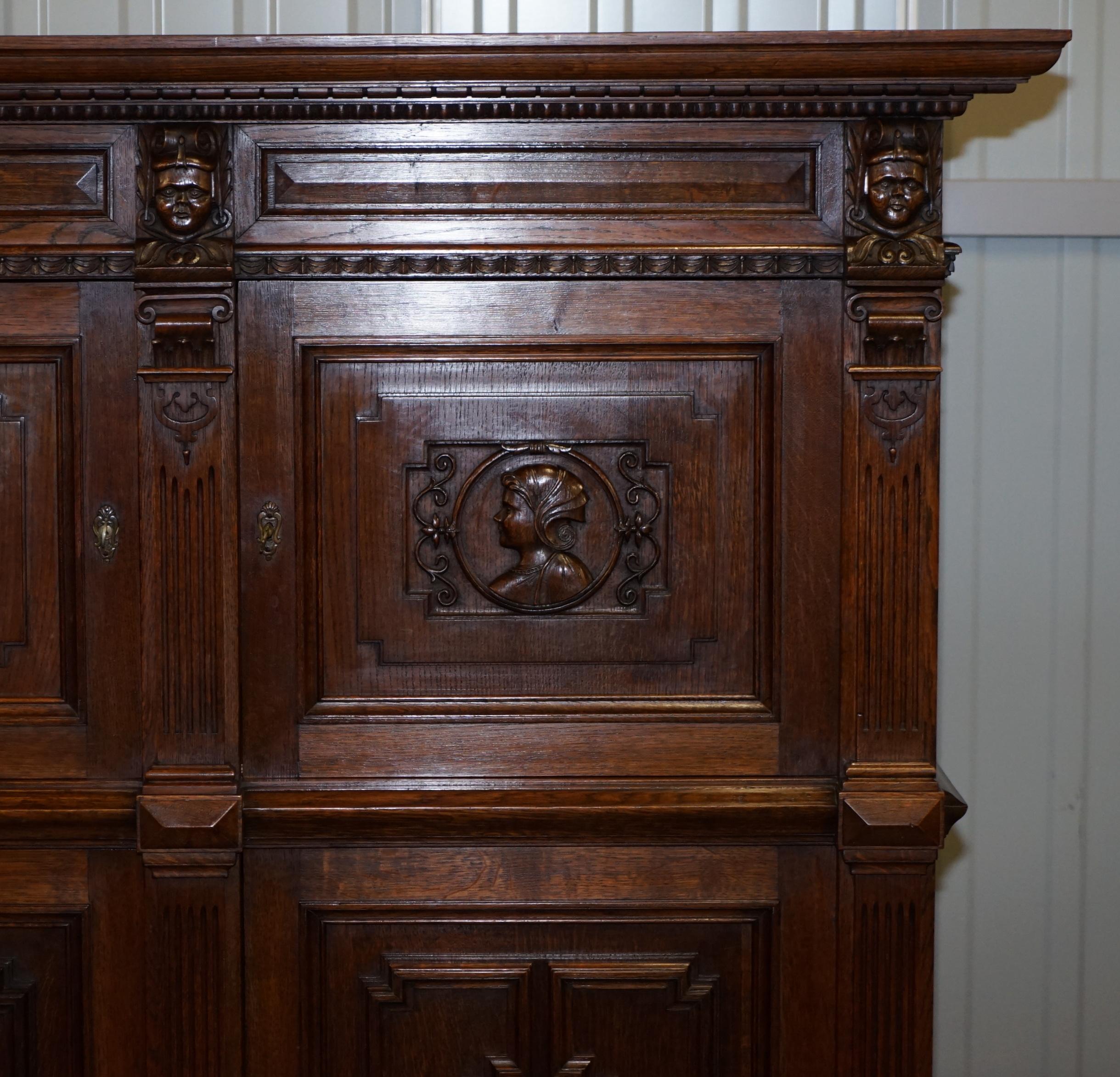Oak Rare Dutch Stunning 1940s Ornately Hand Carved Cupboard Part Large Office Suite For Sale
